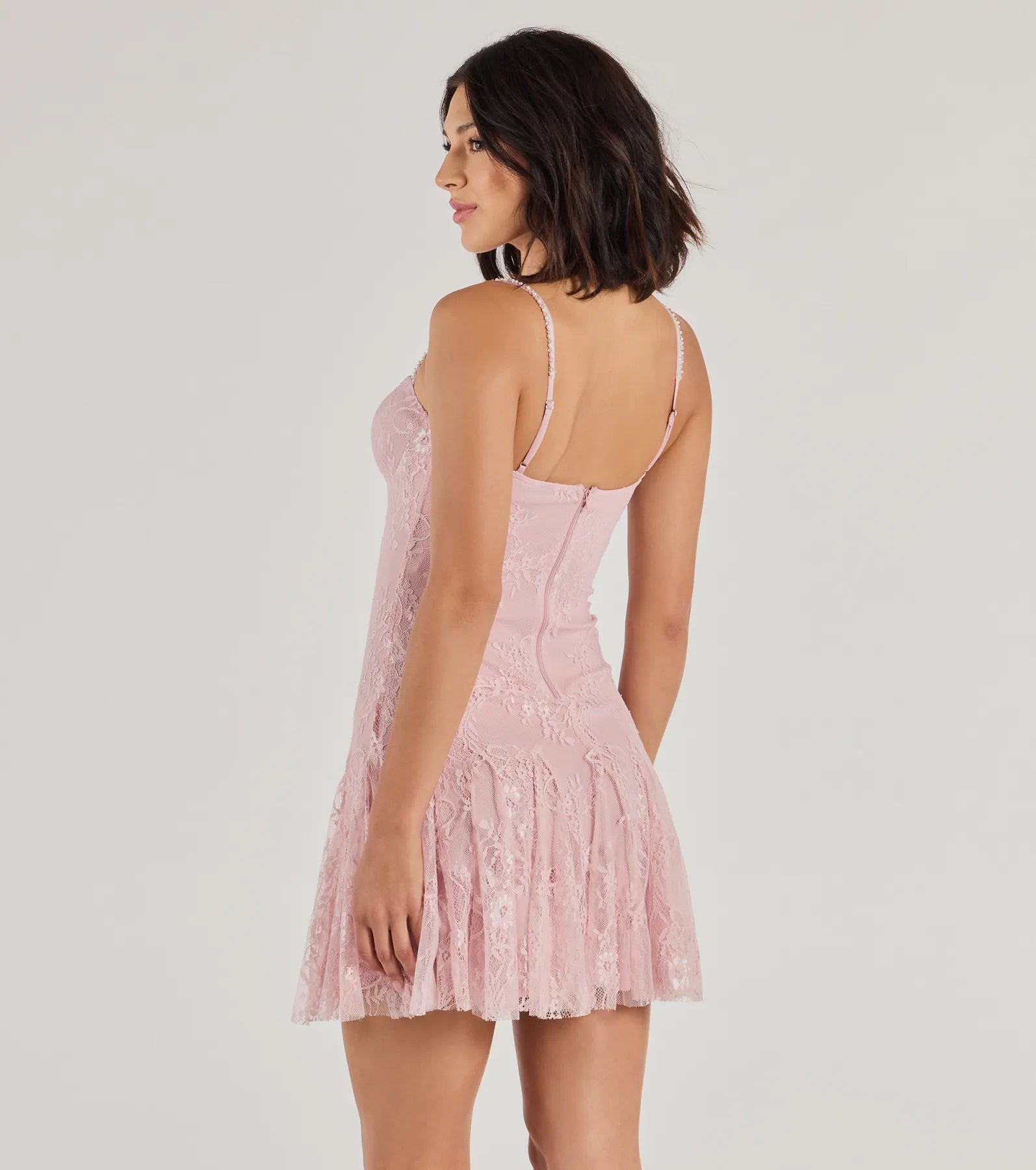 Ultimate Sweet Glamour Lace Mini Dress with Beaded Straps