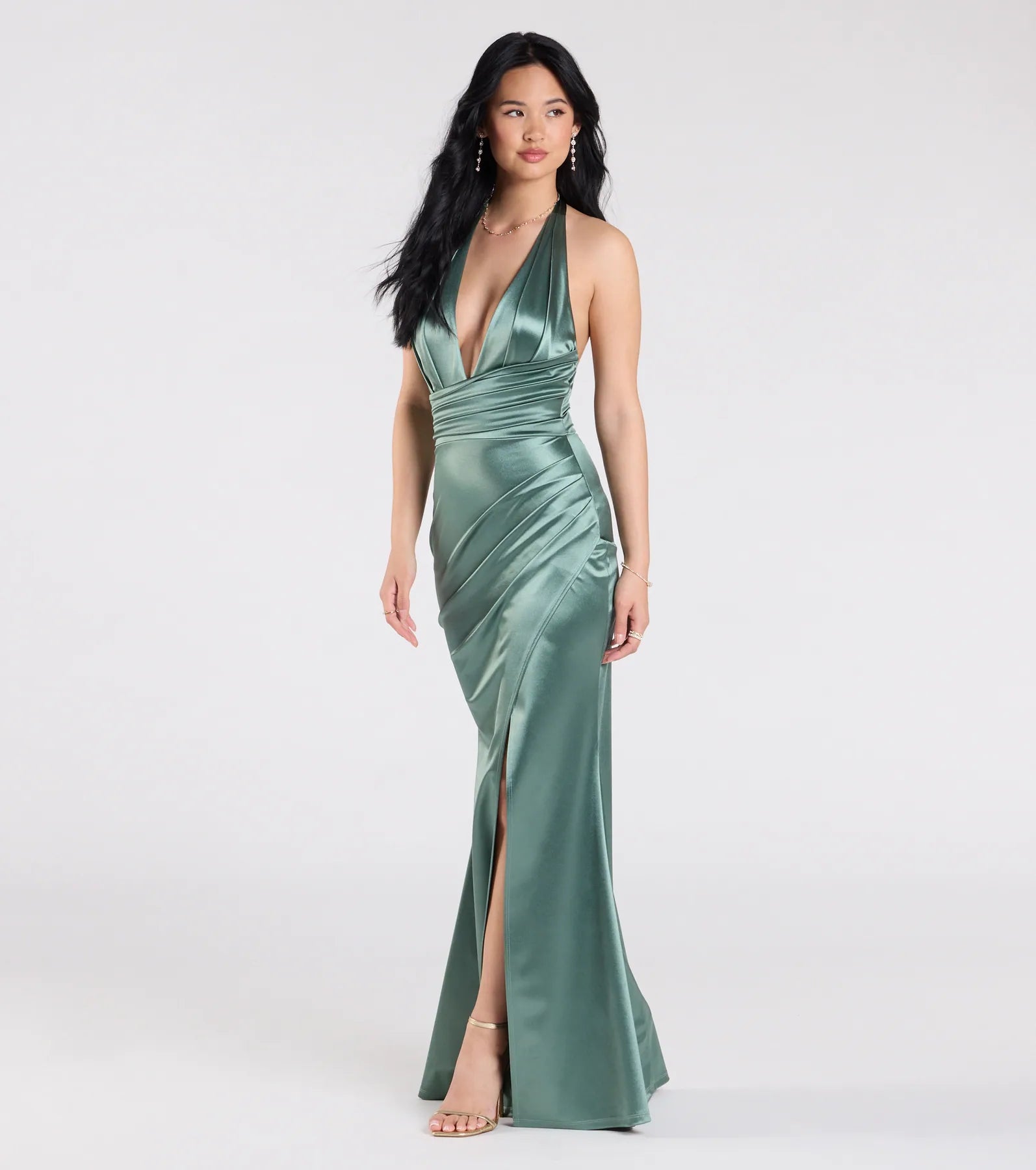 Premium Joanne Halter Slit Mermaid Satin Formal Dress - Ultimate Elegance