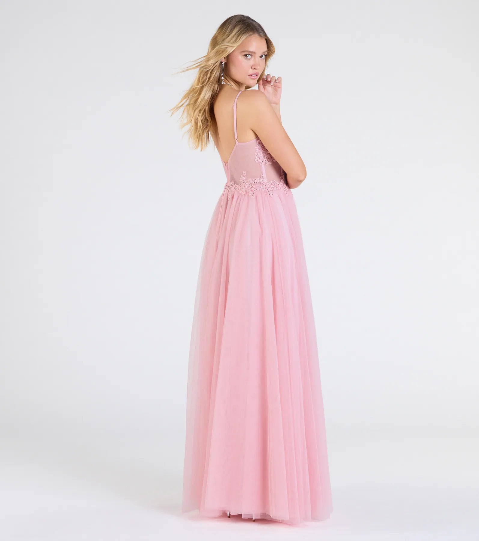 Fatima Premium Embroidered V-Neck Tulle Gown