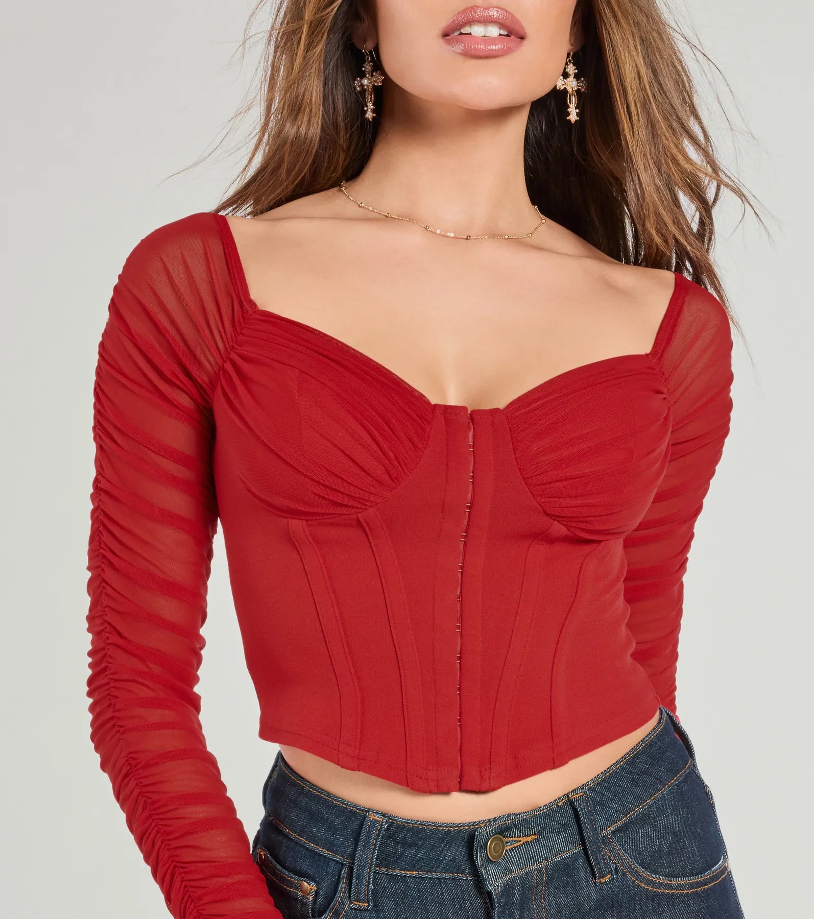 Premium Downtown Mesh Long Sleeve Bustier