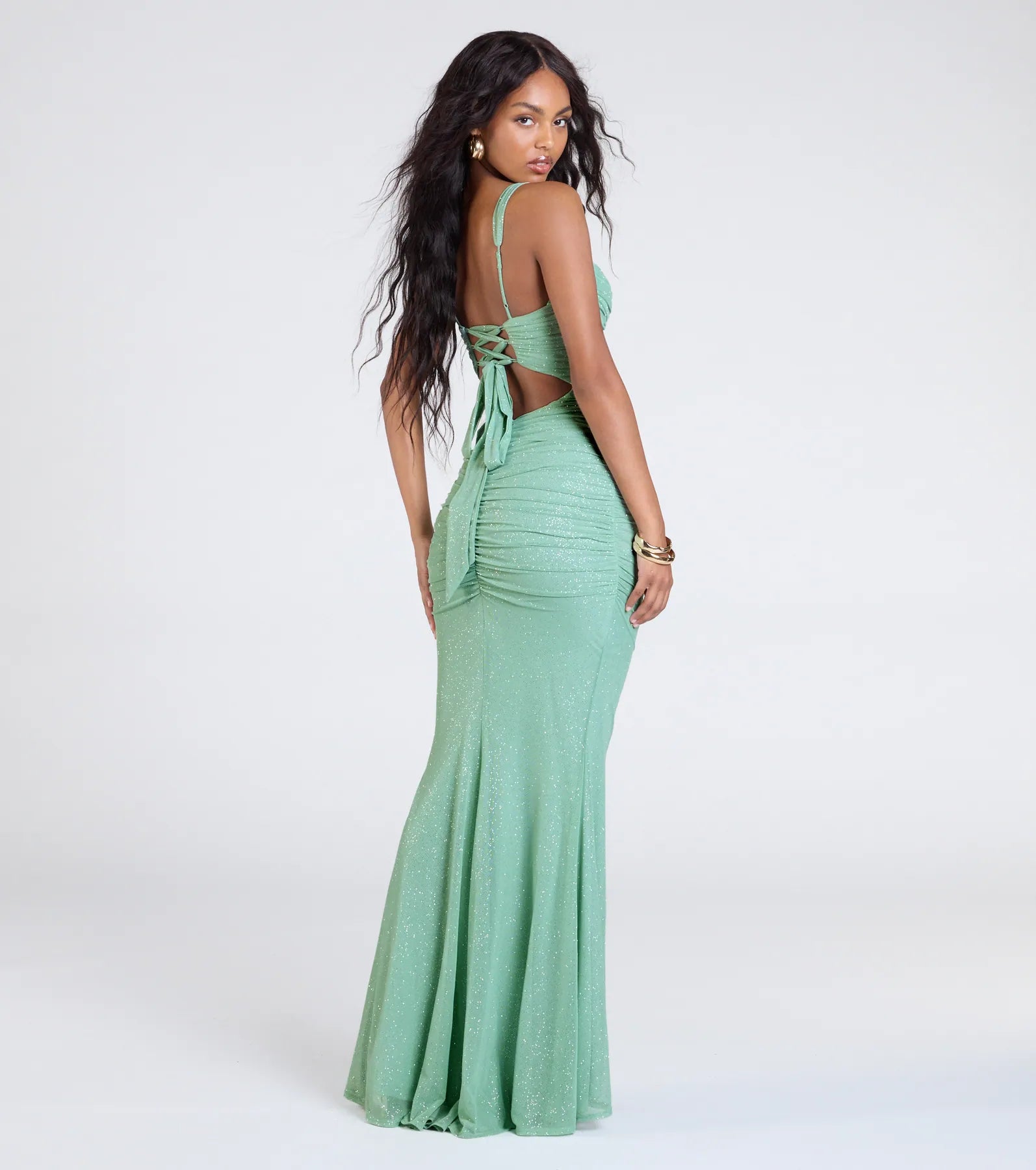 Ultimate Glitter Mermaid Dress - Jenna Lace-Up Formal Gown