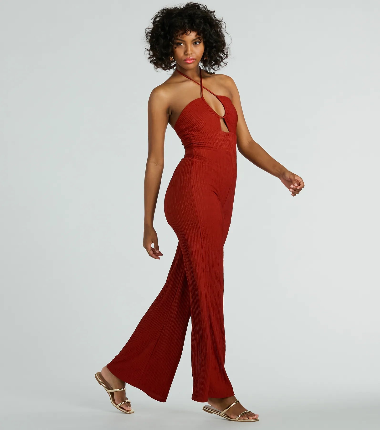 Ultimate Sunny Energy Halter Jumpsuit - Wide Leg & Cut Out Design