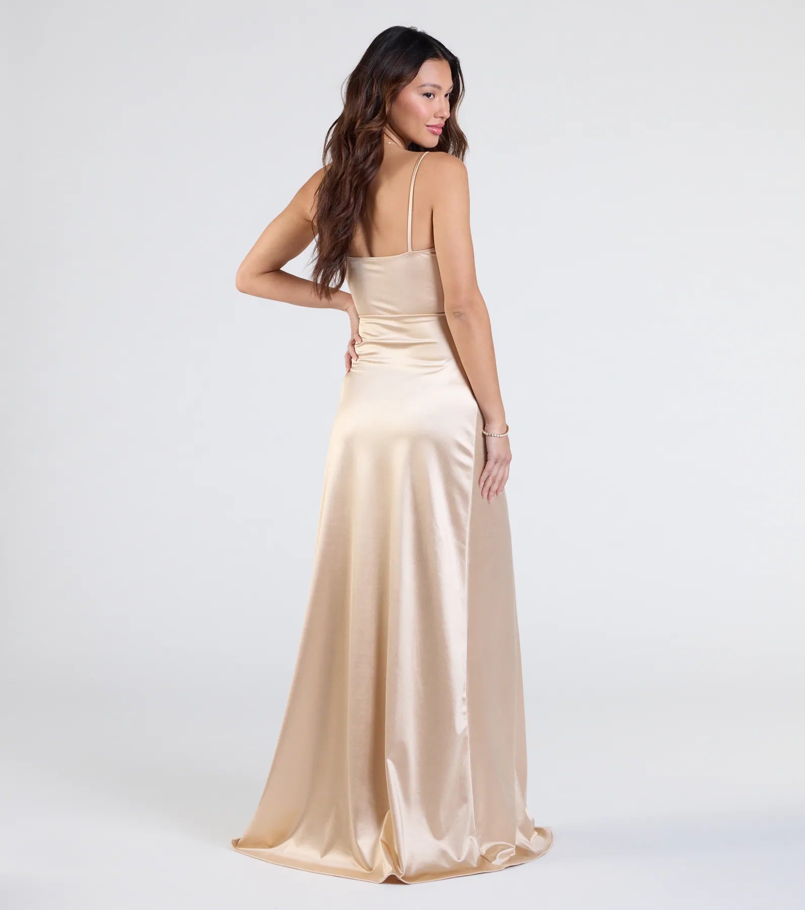 Ultimate Maisy Glam Satin Gown with Cutout & High Slit