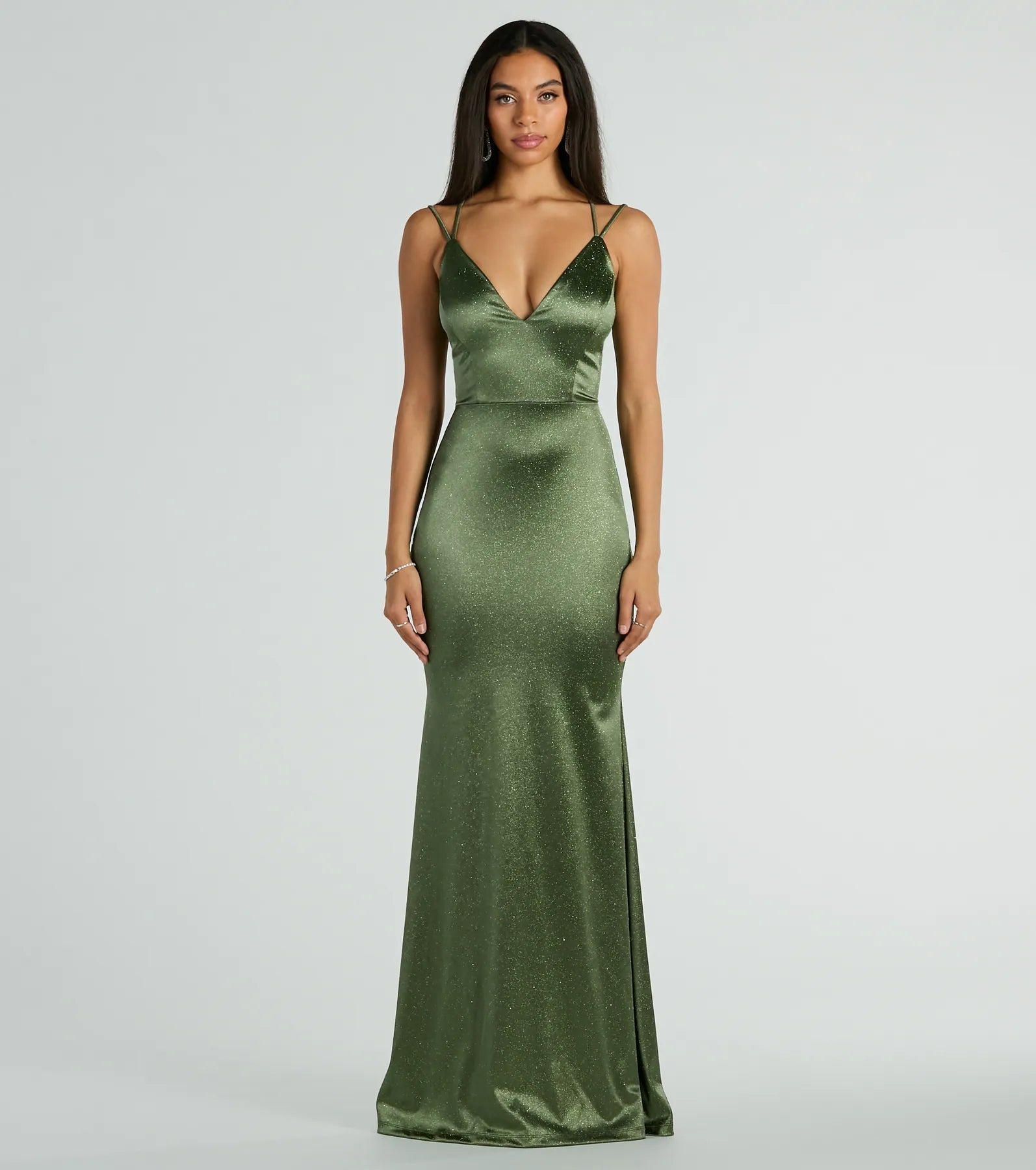 Macy Premium Glitter Satin Lace-Up Evening Gown