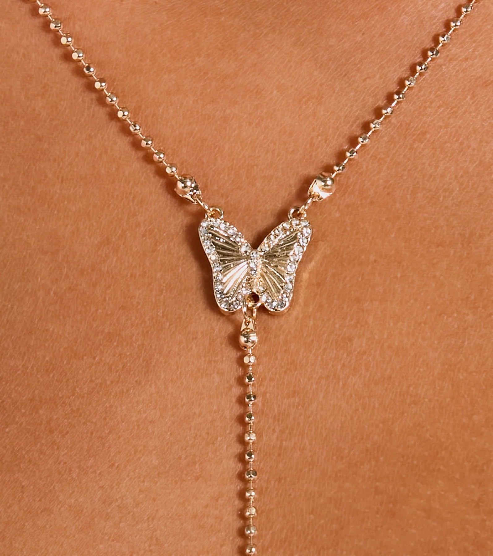 Premium Butterfly Rhinestone Lariat Necklace - Enchanting Elegance