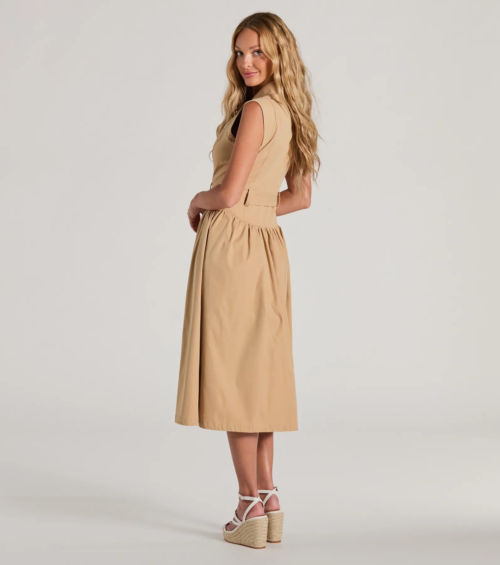 Premium Elegance V-Neck Belted Midi Dress