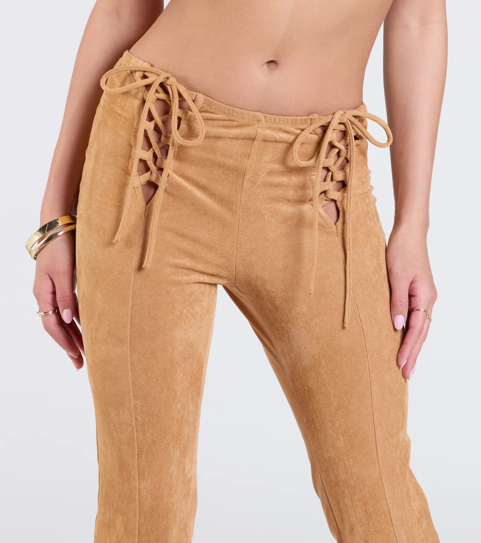 Ultimate Attitude Lace-Up Flare Pants - Premium Faux Suede