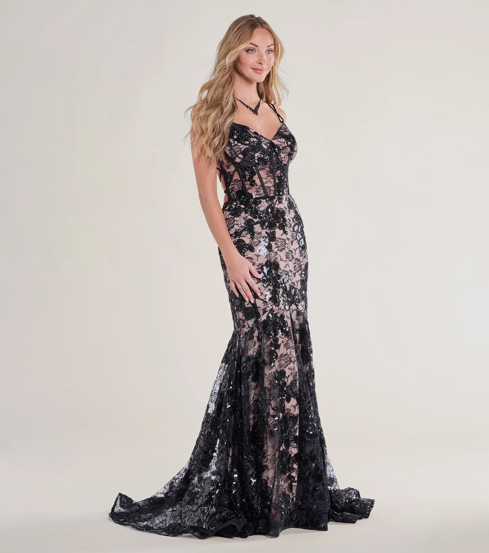 Ultimate Glamour Daniella Sequin Lace-Up Mermaid Gown