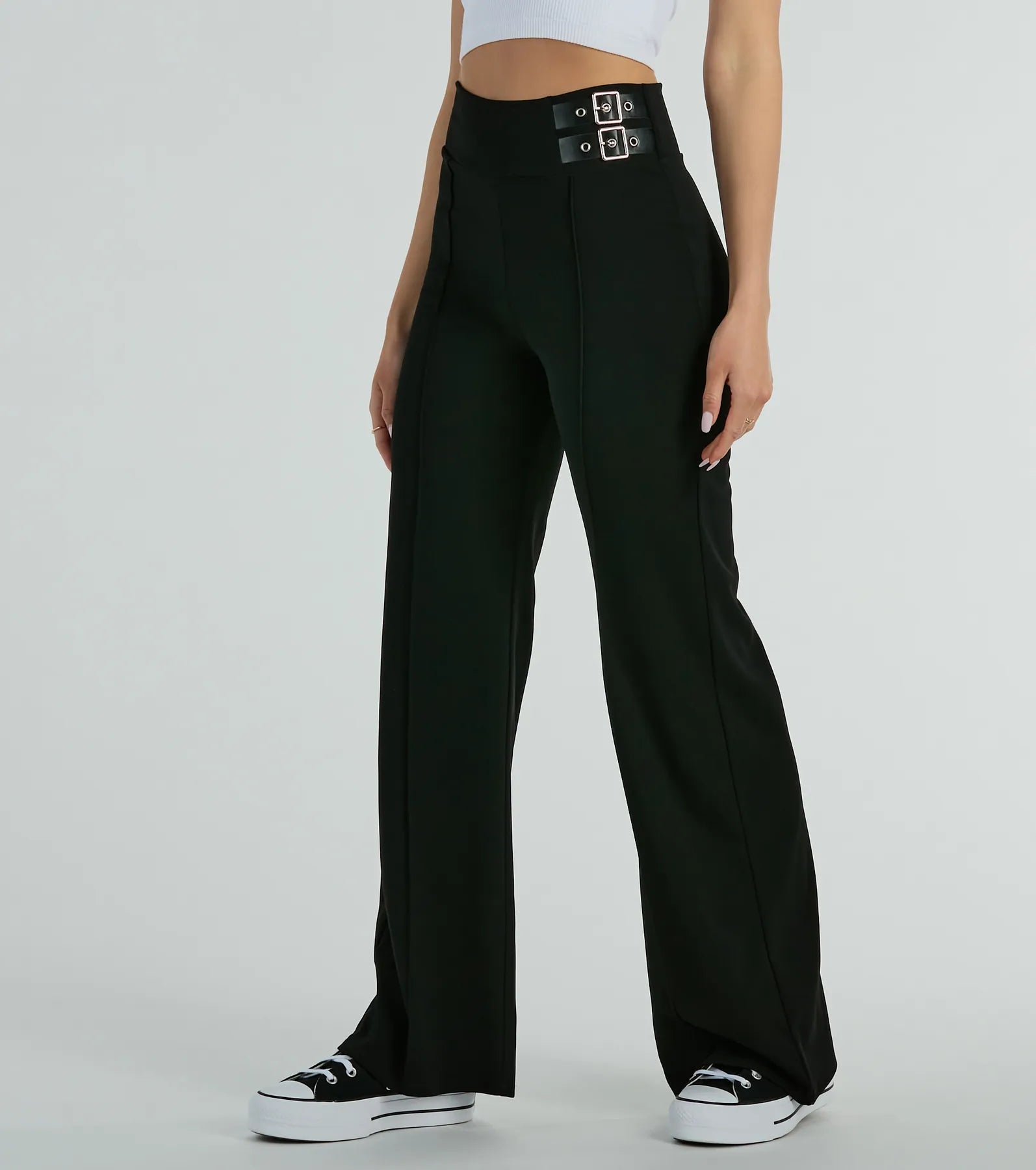 Premium Chic Confidence Buckle Accent Trouser Pants