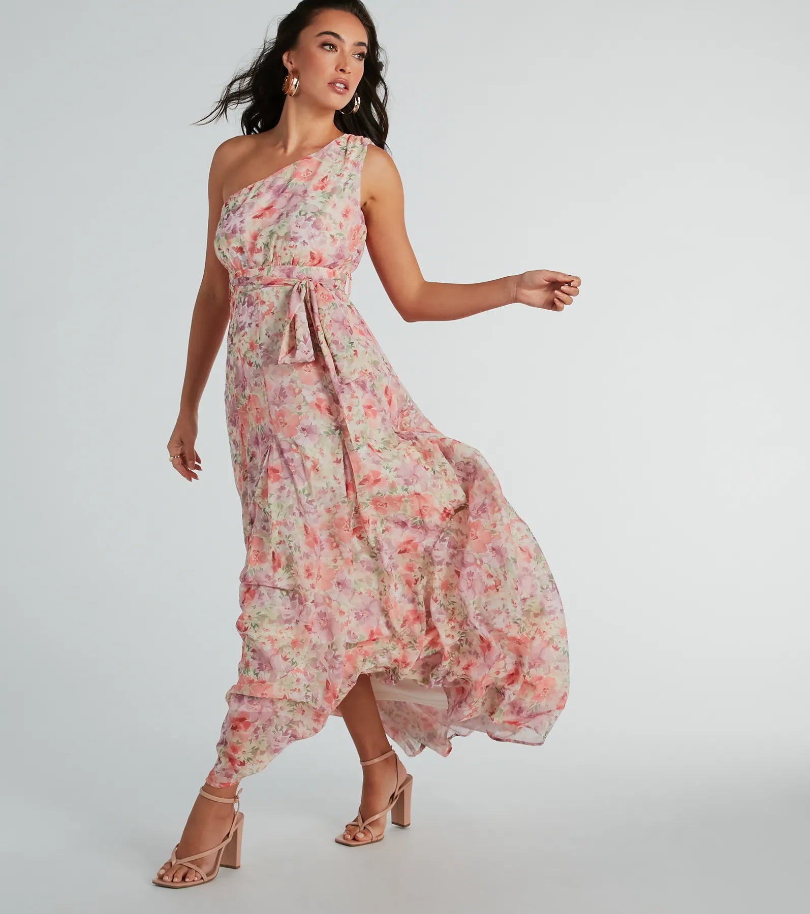 Ultimate Floral Elegance One-Shoulder Chiffon Maxi Dress