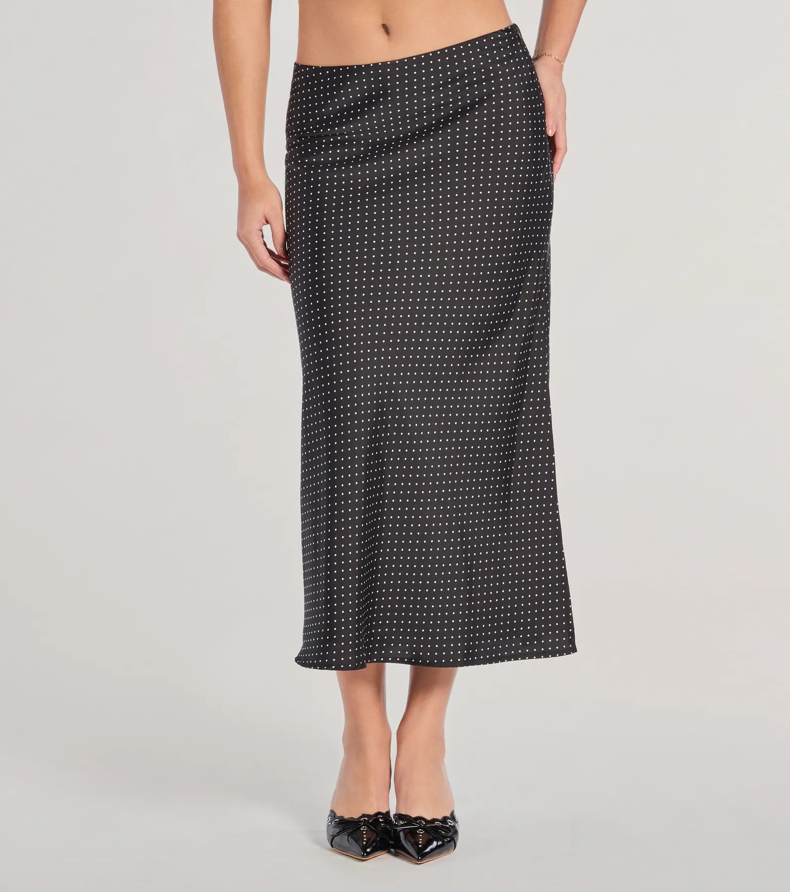 Ultimate Polka Dot Satin Midi Skirt - High-Rise & Flowy