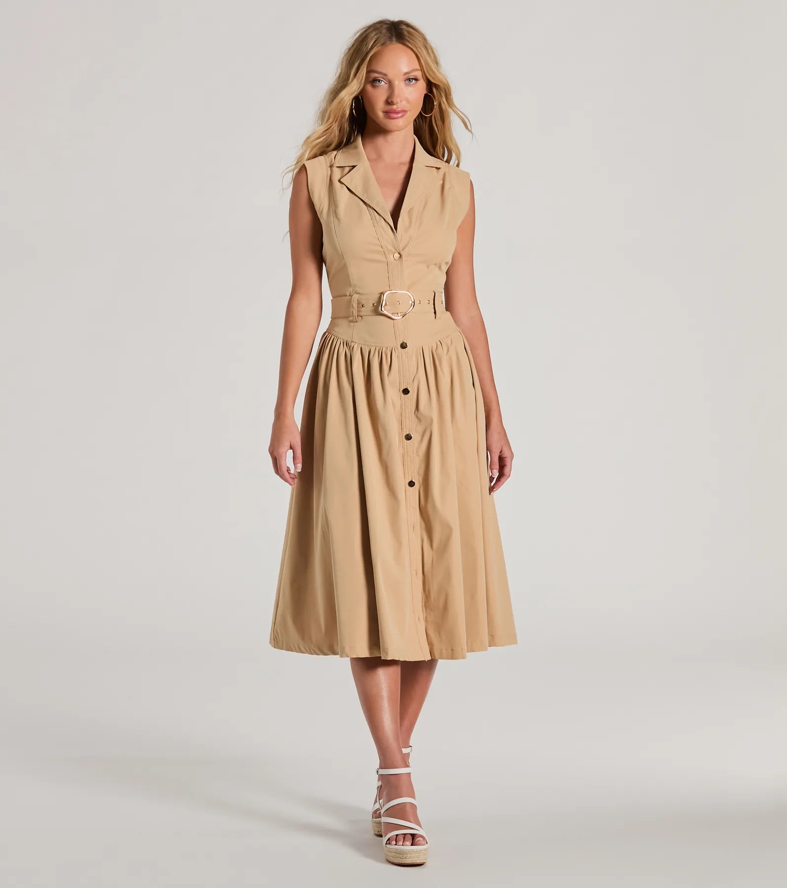 Premium Elegance V-Neck Belted Midi Dress