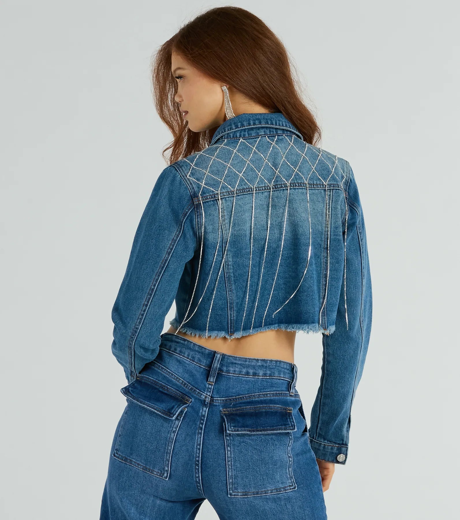 Premium Glam Rhinestone Fringe Denim Jacket - Ultimate Western Style