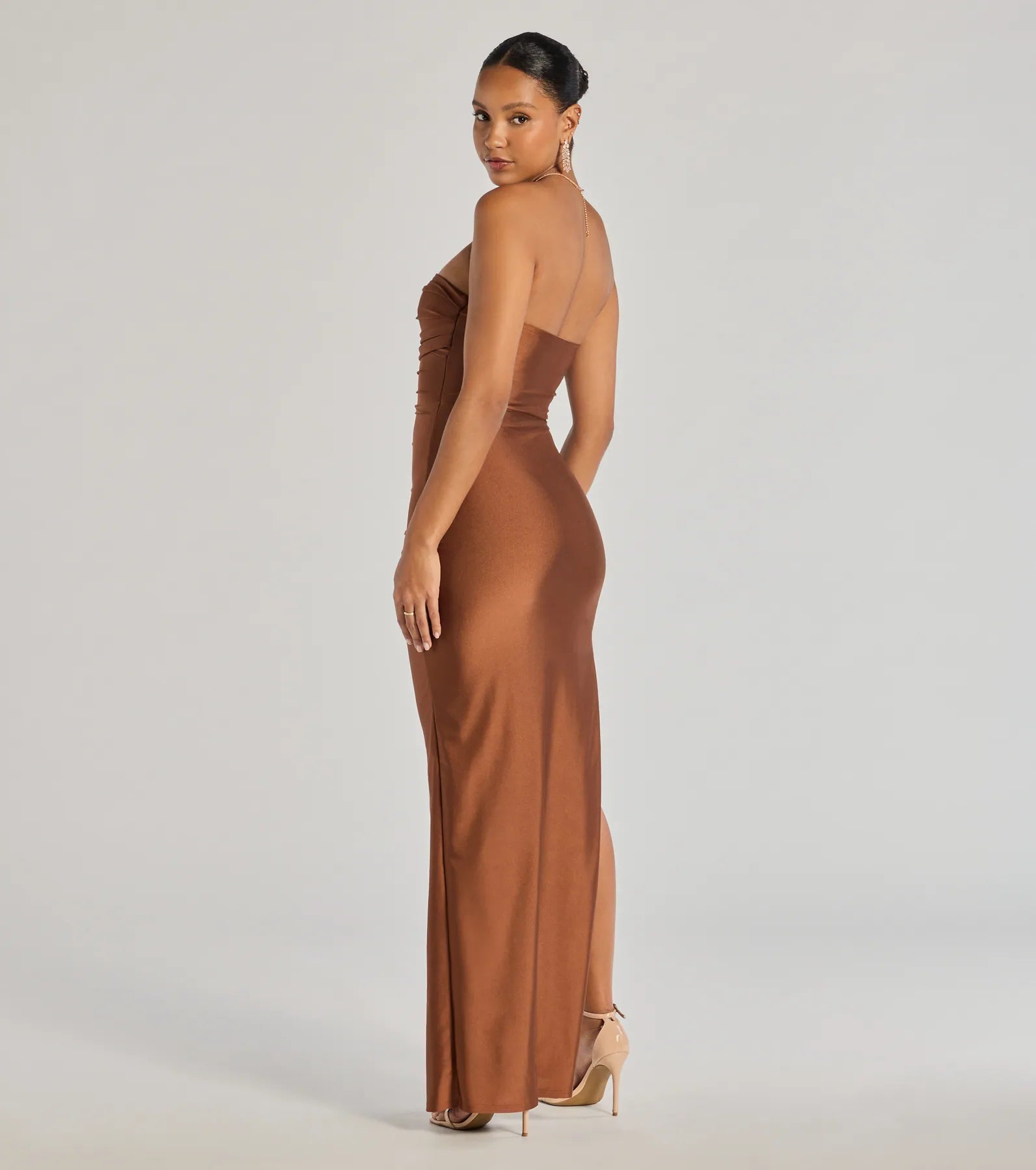 Premium Anisley Strapless High Slit Elegant Formal Dress