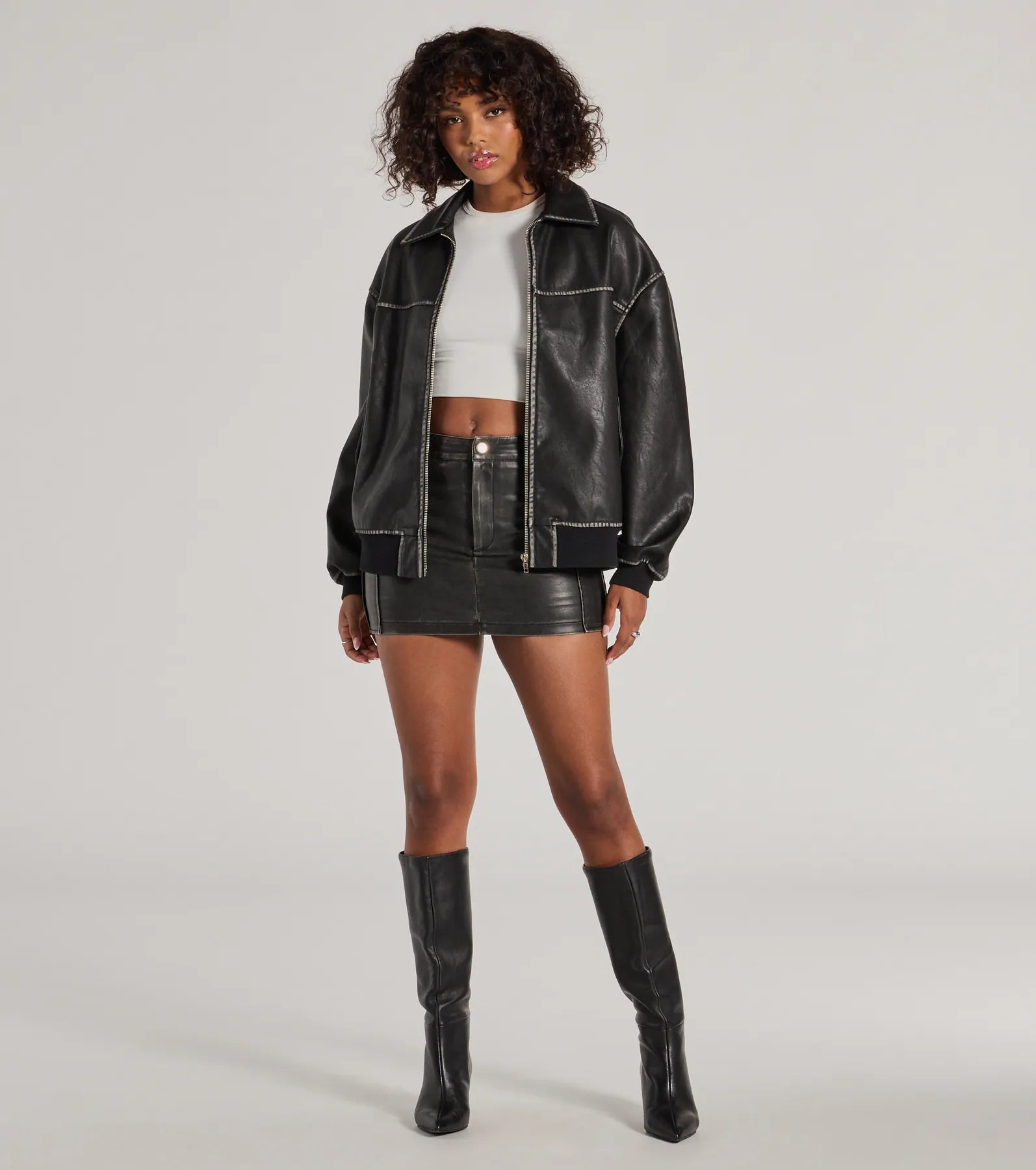 Premium Vintage Faux Leather Oversized Bomber Jacket - Ultimate Chic Style