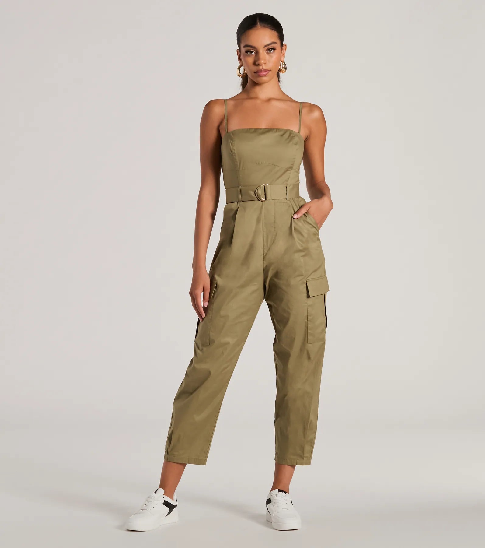 Ultimate Casual Chic: Sleeveless Belted Cargo Jumpsuit