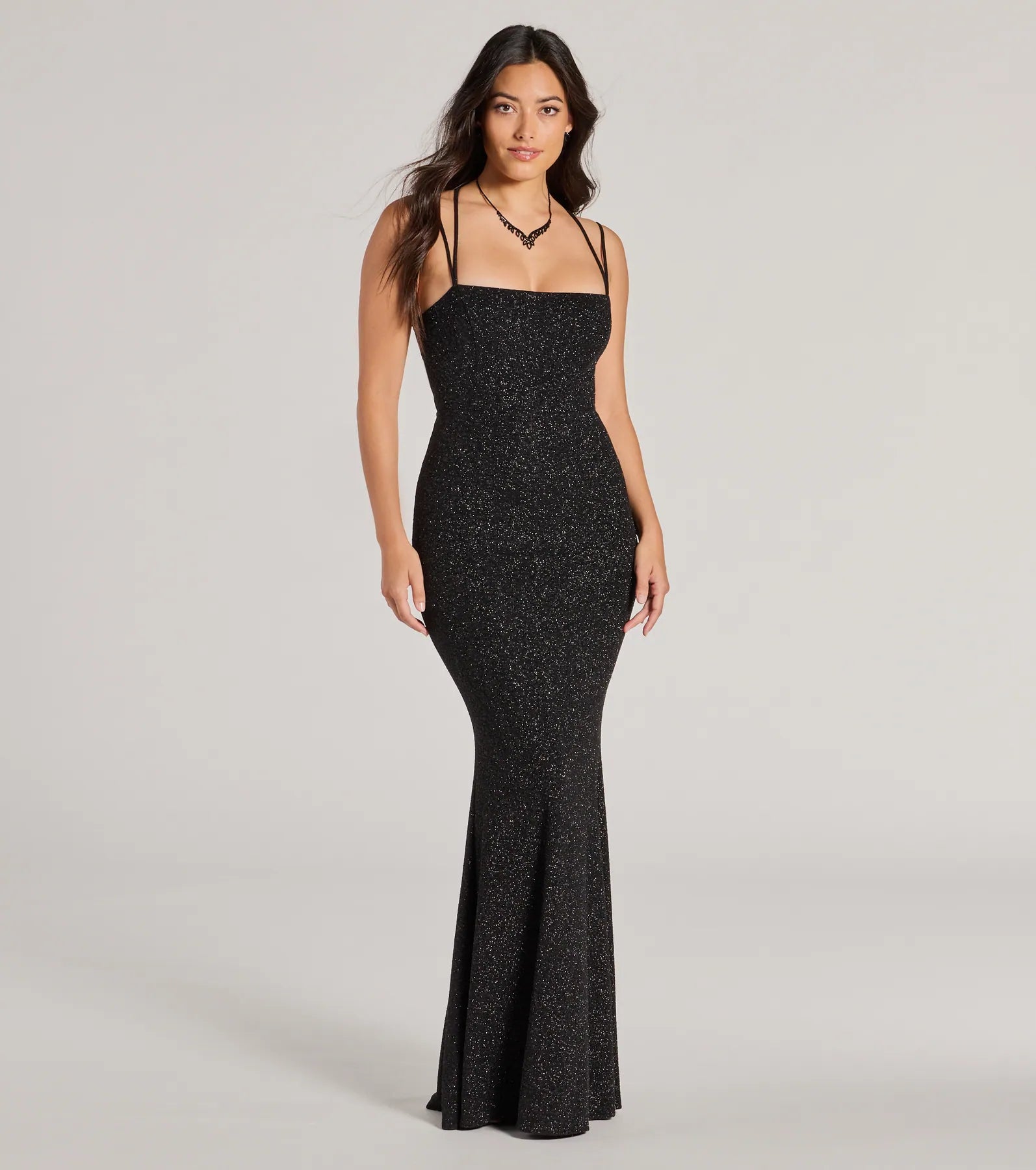 Premium Glitter Mermaid Gown – Jade Lace-Up Elegance