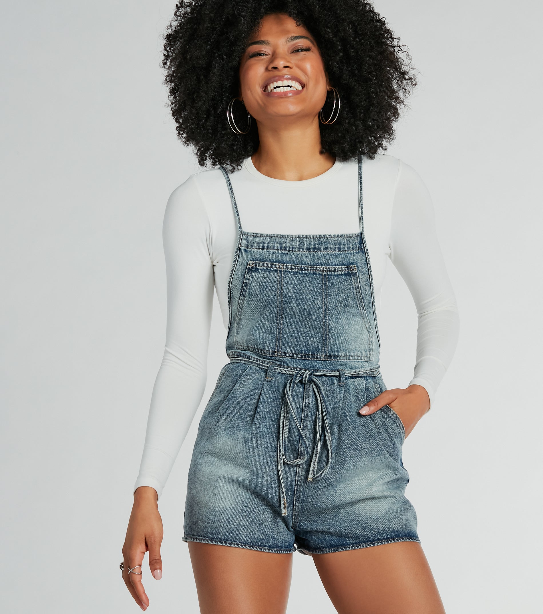 Ultimate Sunny Mood Tie-Front Denim Shortalls - Effortless Style Upgrade