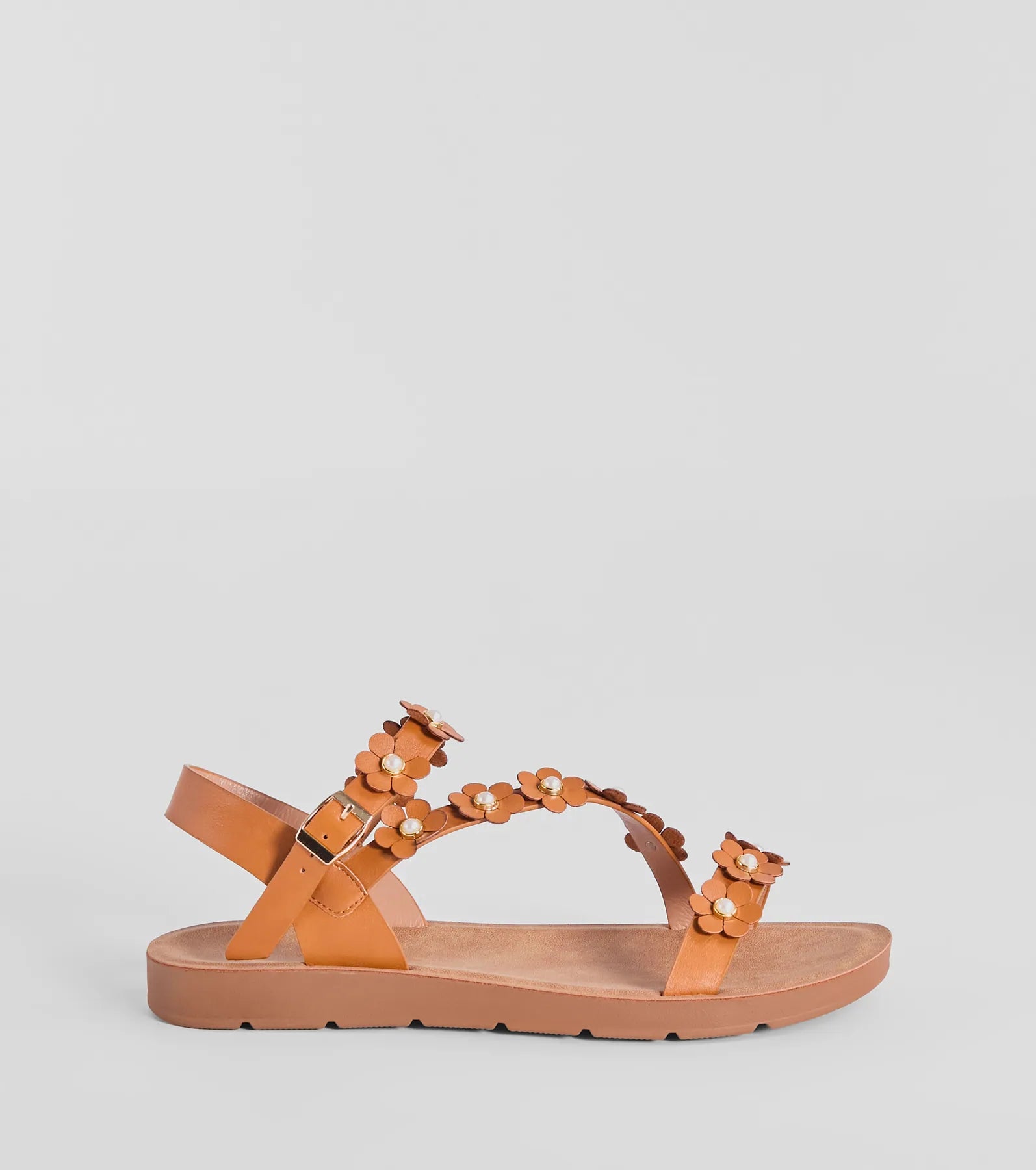 Floral Charm Strappy Faux Leather Sandals - Ultimate Summer Style