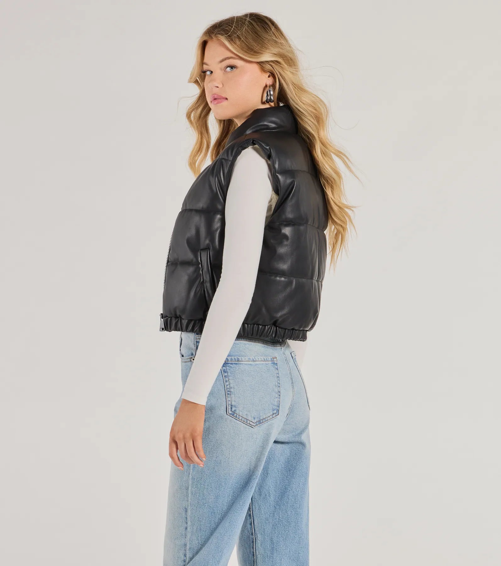 Ultimate Cuddle Glam Faux Leather Sherpa-Lined Puffer Vest