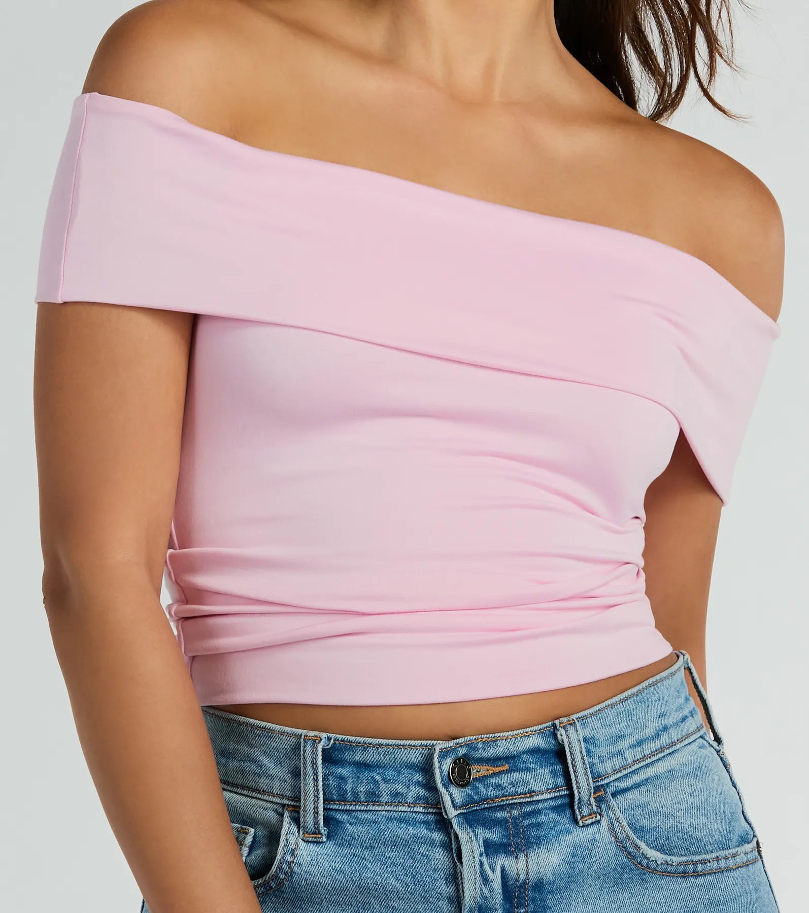 Ultimate Spotted In Town Off-The-Shoulder Crop Top