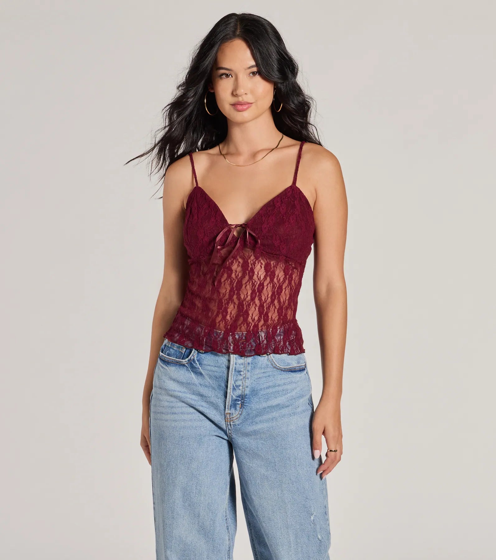 Premium Sheer Lace V-Neck Crop Top