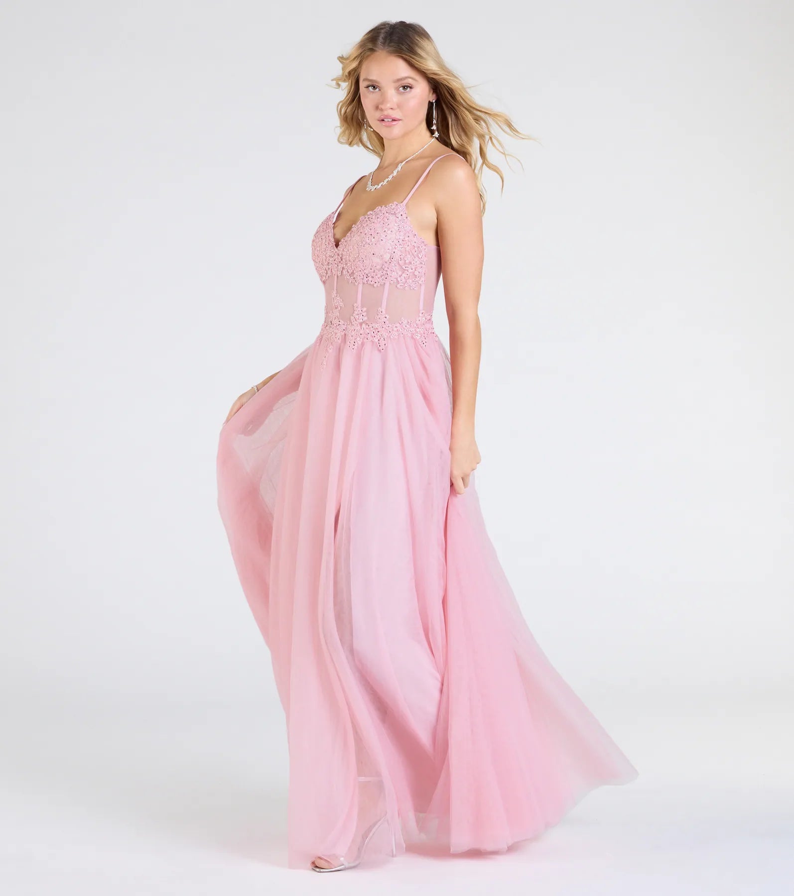 Fatima Premium Embroidered V-Neck Tulle Gown