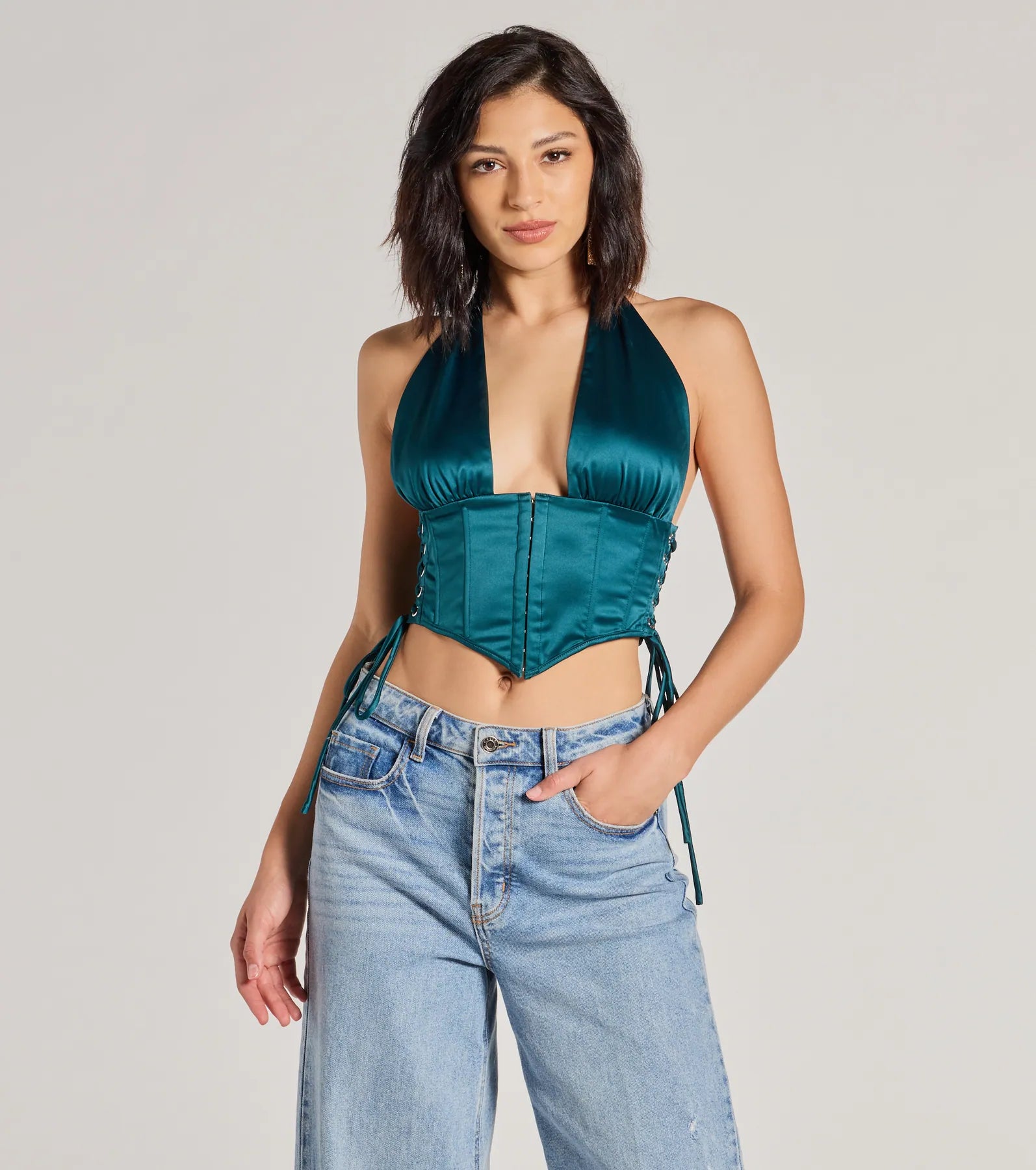 Premium Satin Halter Corset Top - Edgy Luxe Crop