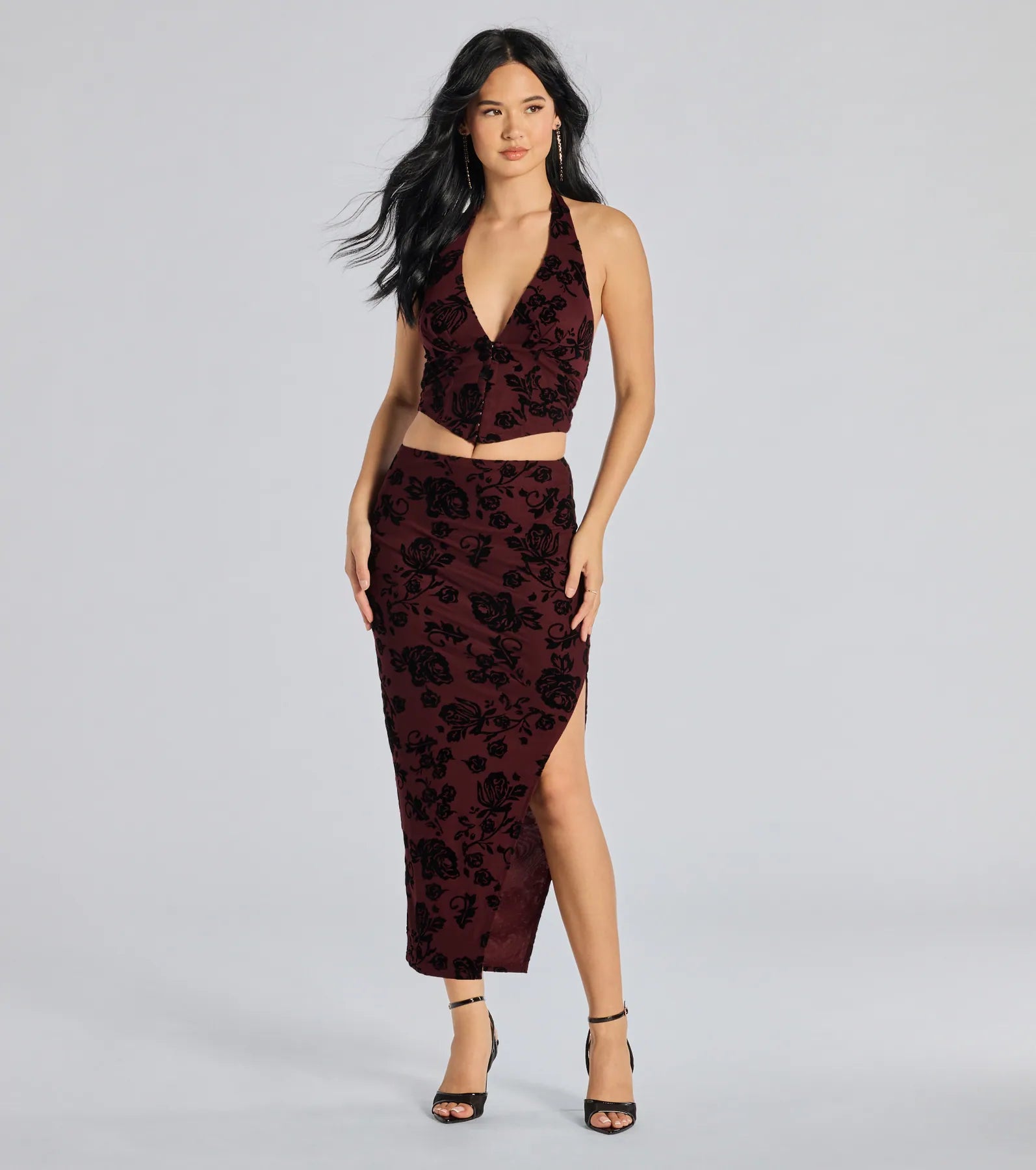 Premium Luxe Velvet Floral Midi Skirt - Ultimate Elegance