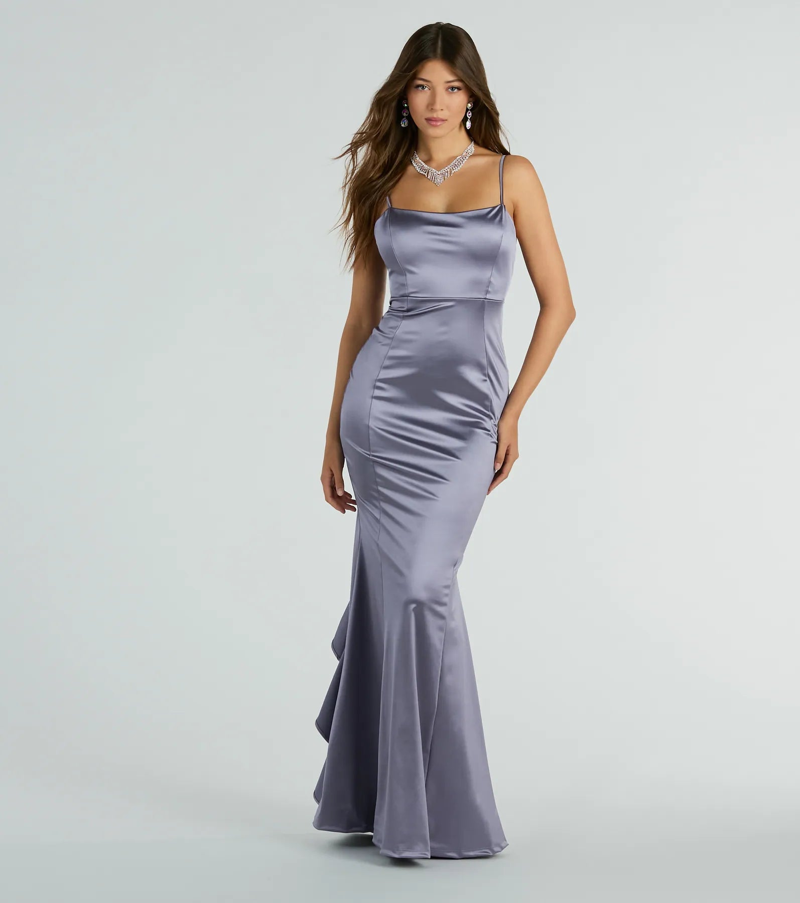 Premium Sheryl Ruffled Back Mermaid Satin Gown