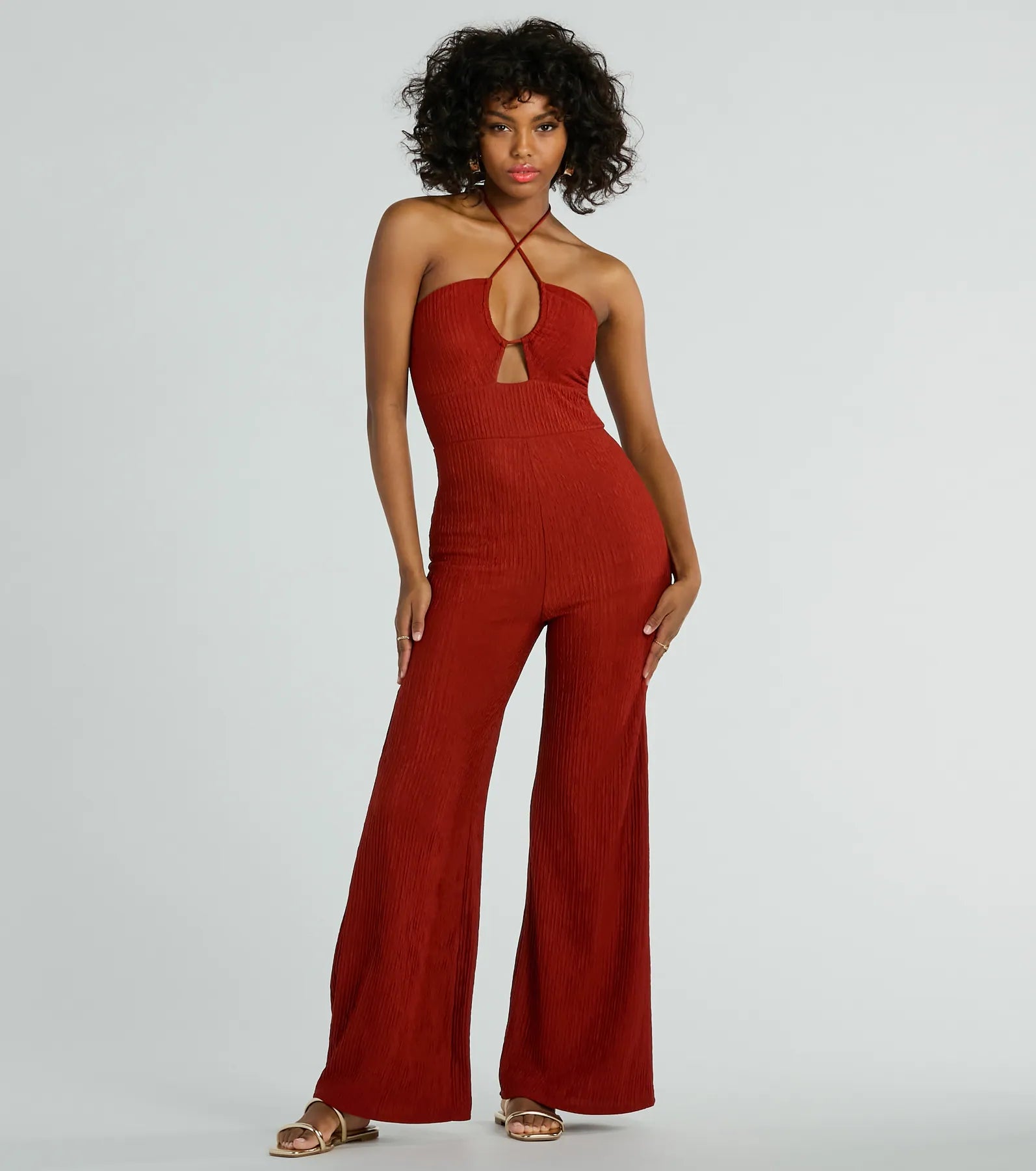 Ultimate Sunny Energy Halter Jumpsuit - Wide Leg & Cut Out Design