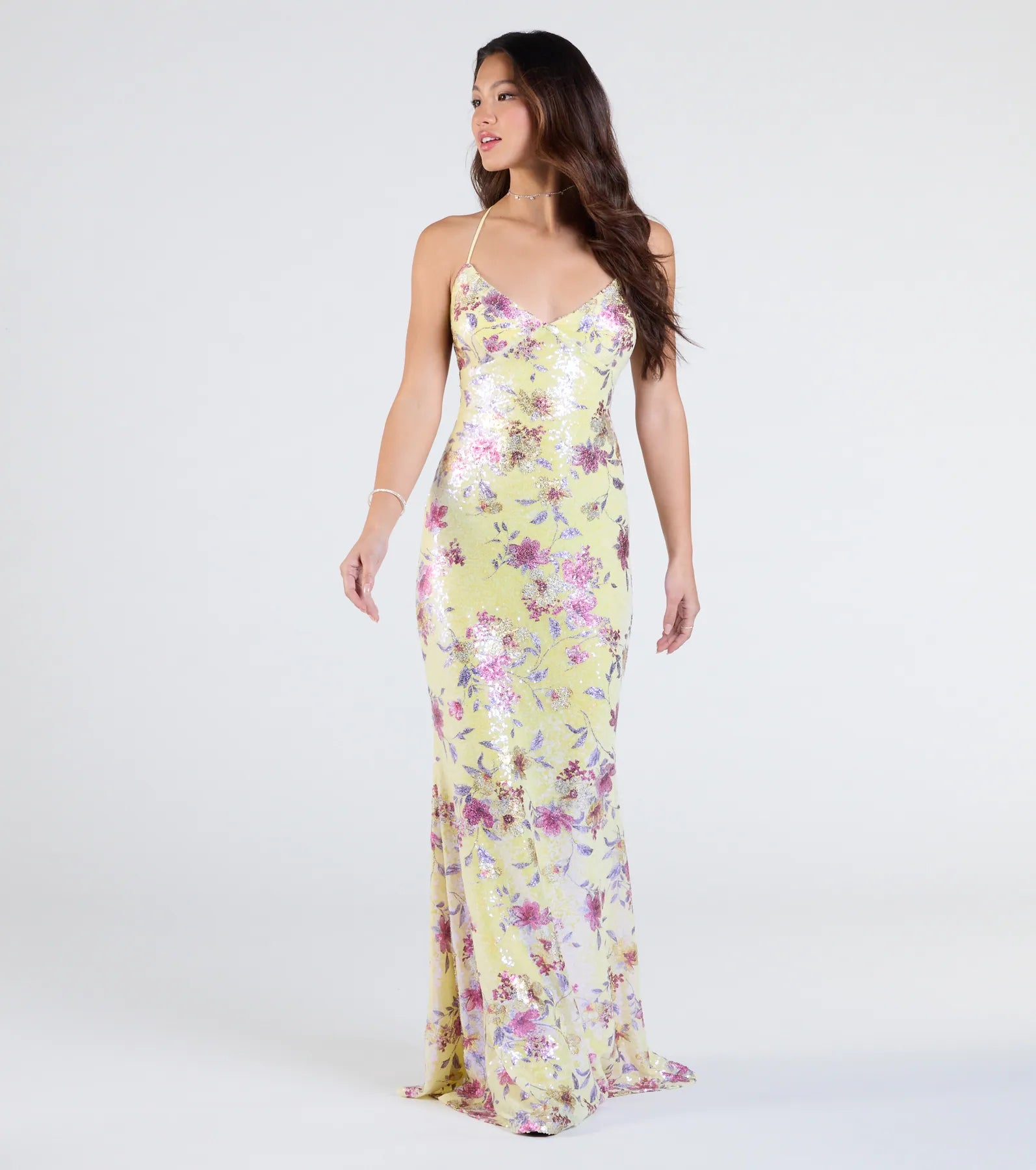 Ultimate Sierra Floral Sequin Lace-Up Gown