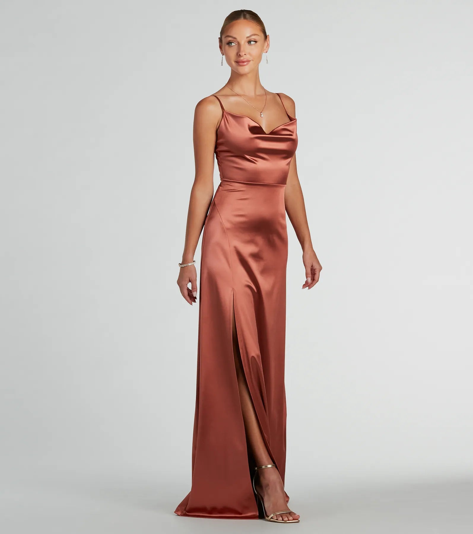 Ultimate Ellie Cowl Neck Satin Formal Dress - Elegant & Sophisticated