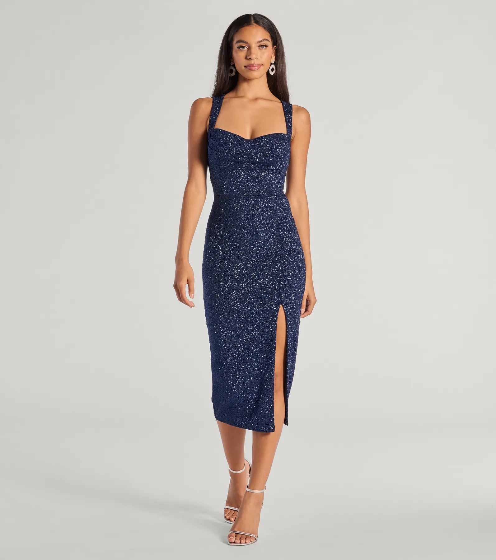 Arlette Glitter Knit Lace-Up Midi Dress - Premium Party Wear