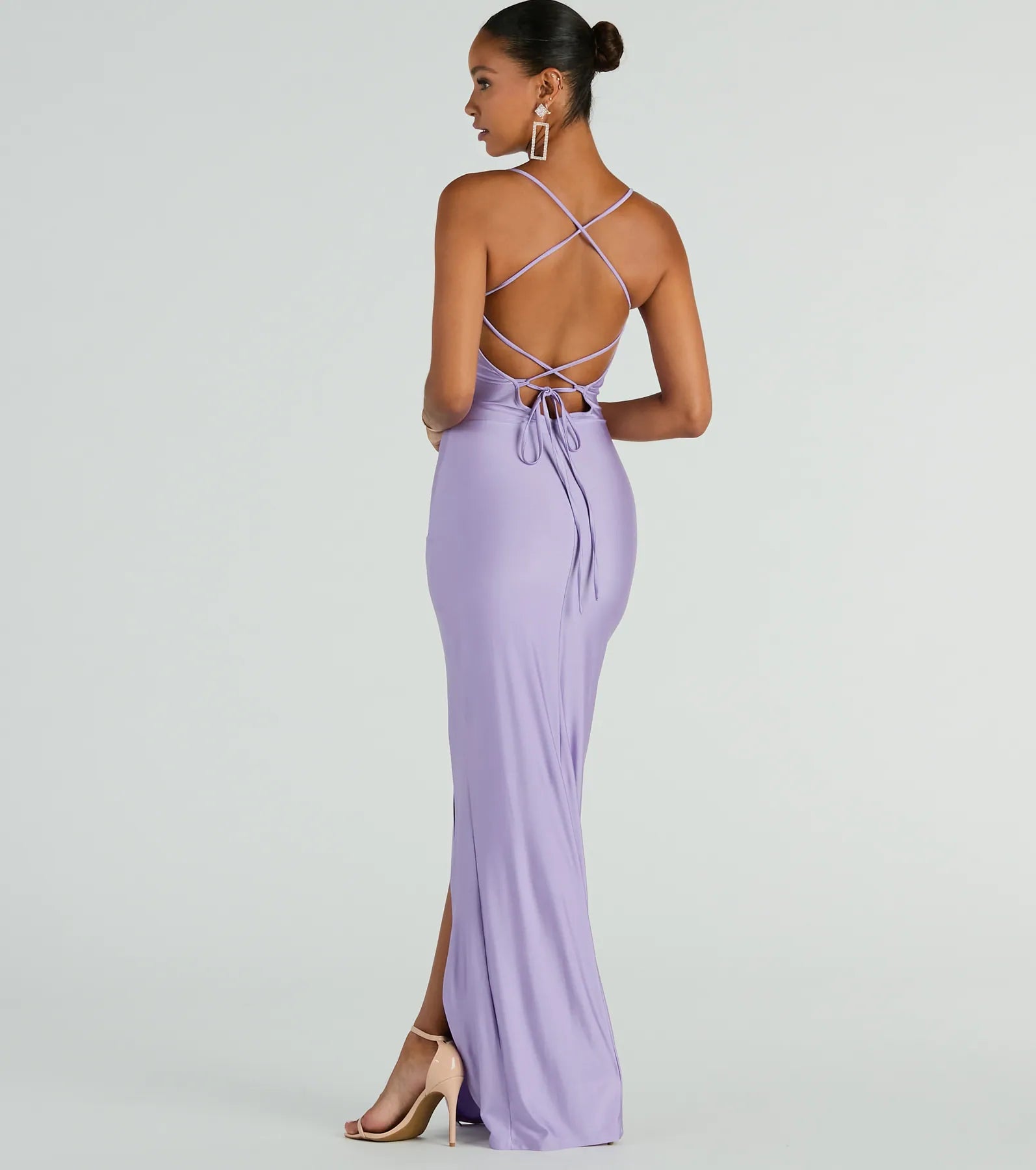 Ultimate Elegance: Natalie Cowl Neck Lace-Up Slit Column Dress