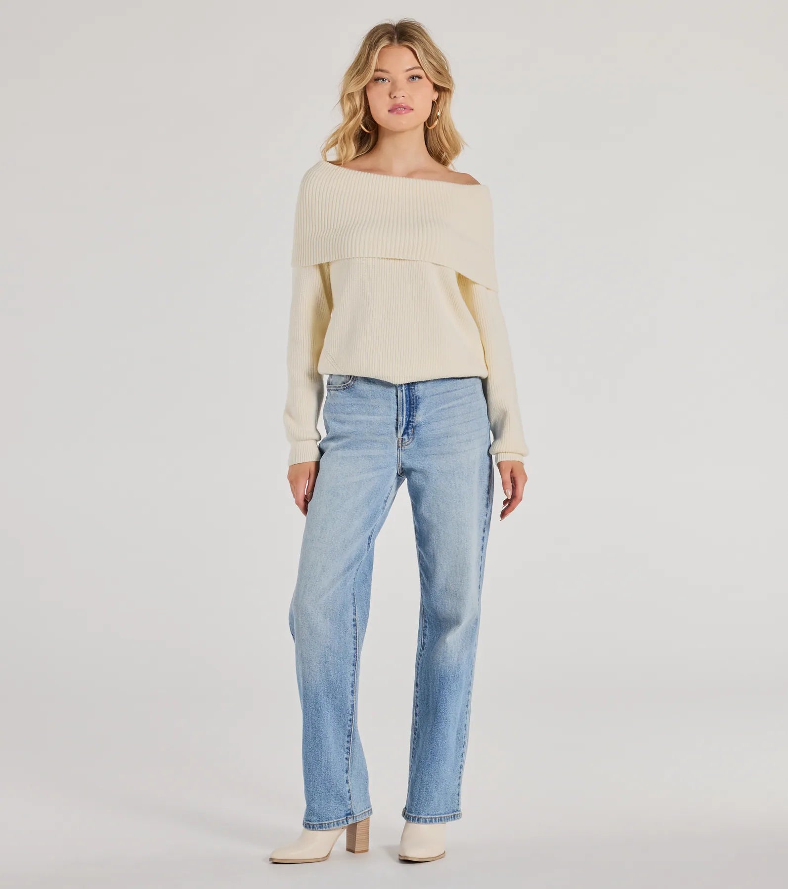 Premium Cozy Factor Ribbed Knit Off-The-Shoulder Sweater