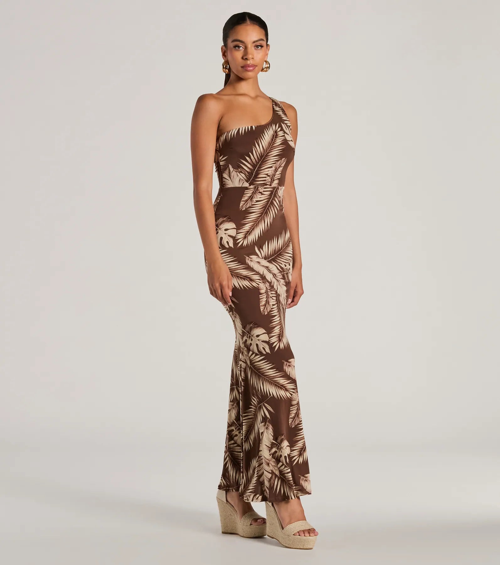 Premium Tropical Escape One-Shoulder Maxi Dress