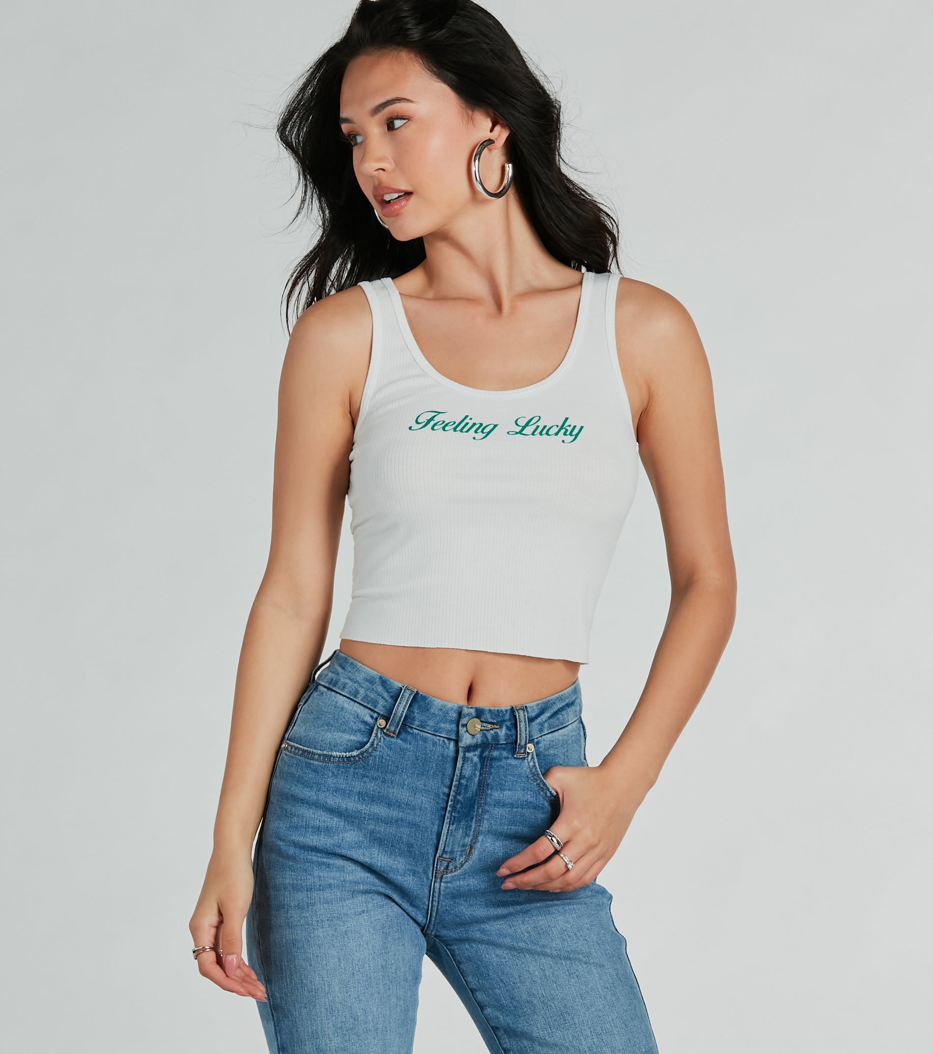 Premium Feeling Lucky Graphic Tank Crop Top