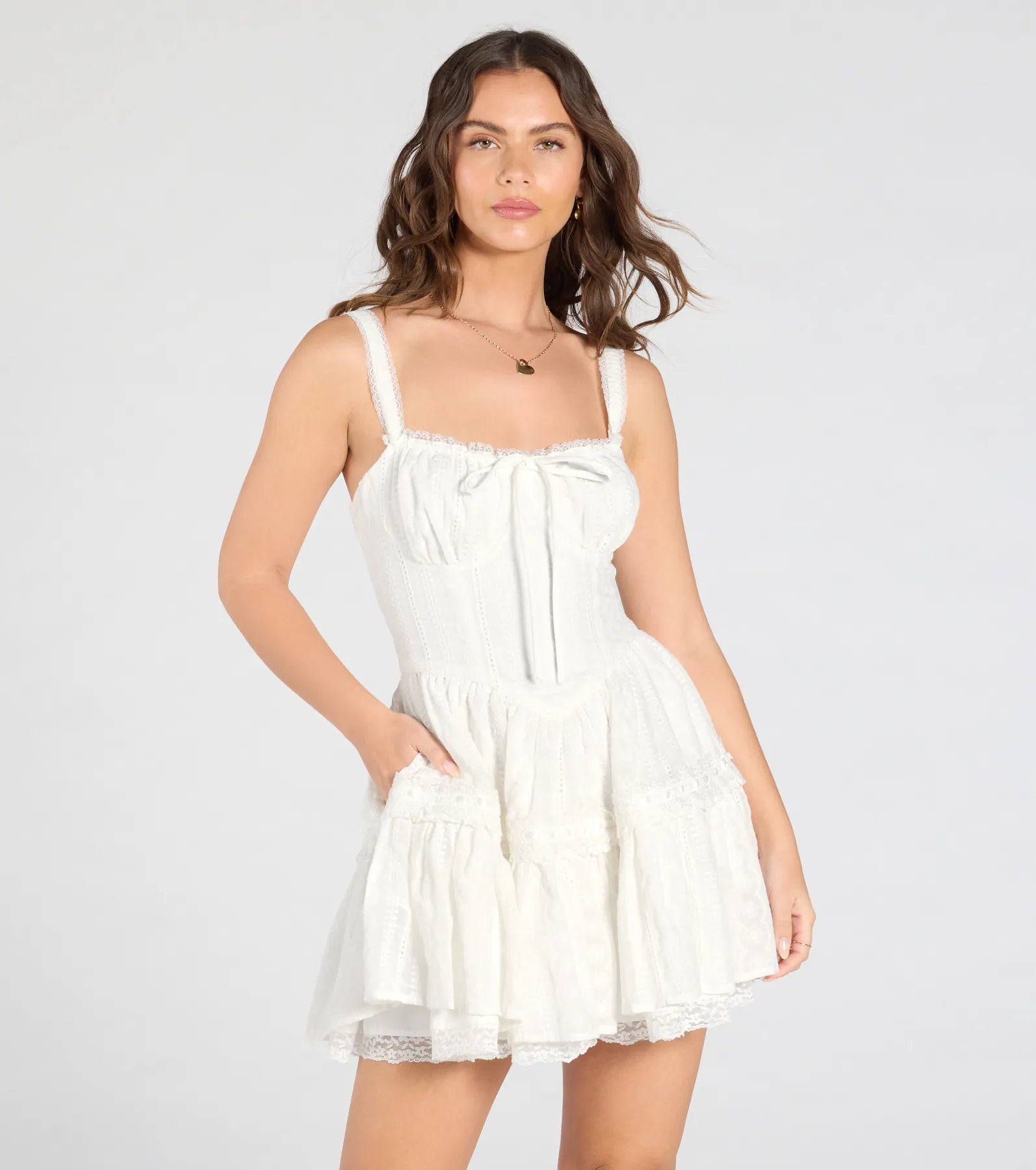 Ultimate Playful Flirt Lace-Up Ruffle Skater Dress