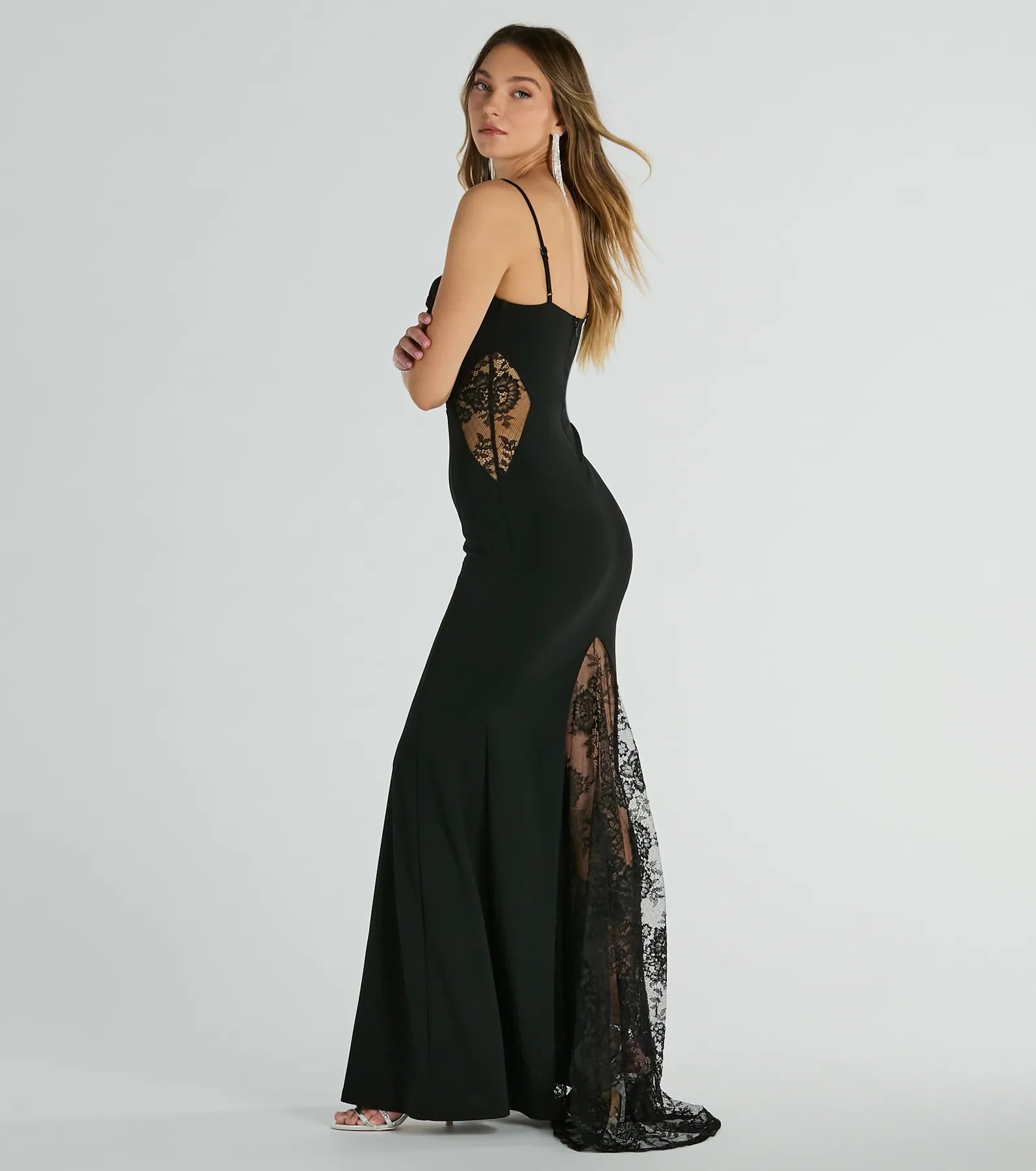 Premium Carla Cowl Neck Mermaid Lace Crepe Formal Dress - Ultimate Elegance