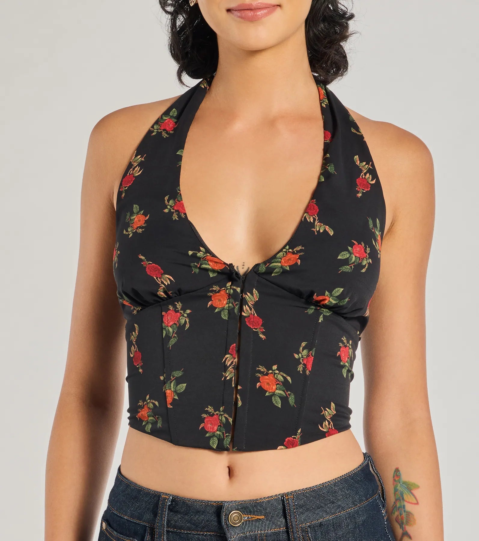 Ultimate Charming Ditsy Rose Lace-Up Corset Top