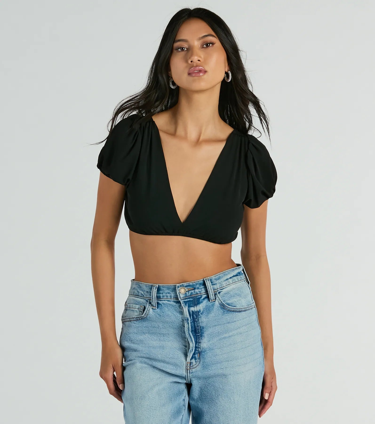 Premium Allure Puff Sleeve Tie-Back Crop Top - Ultimate Summer Style