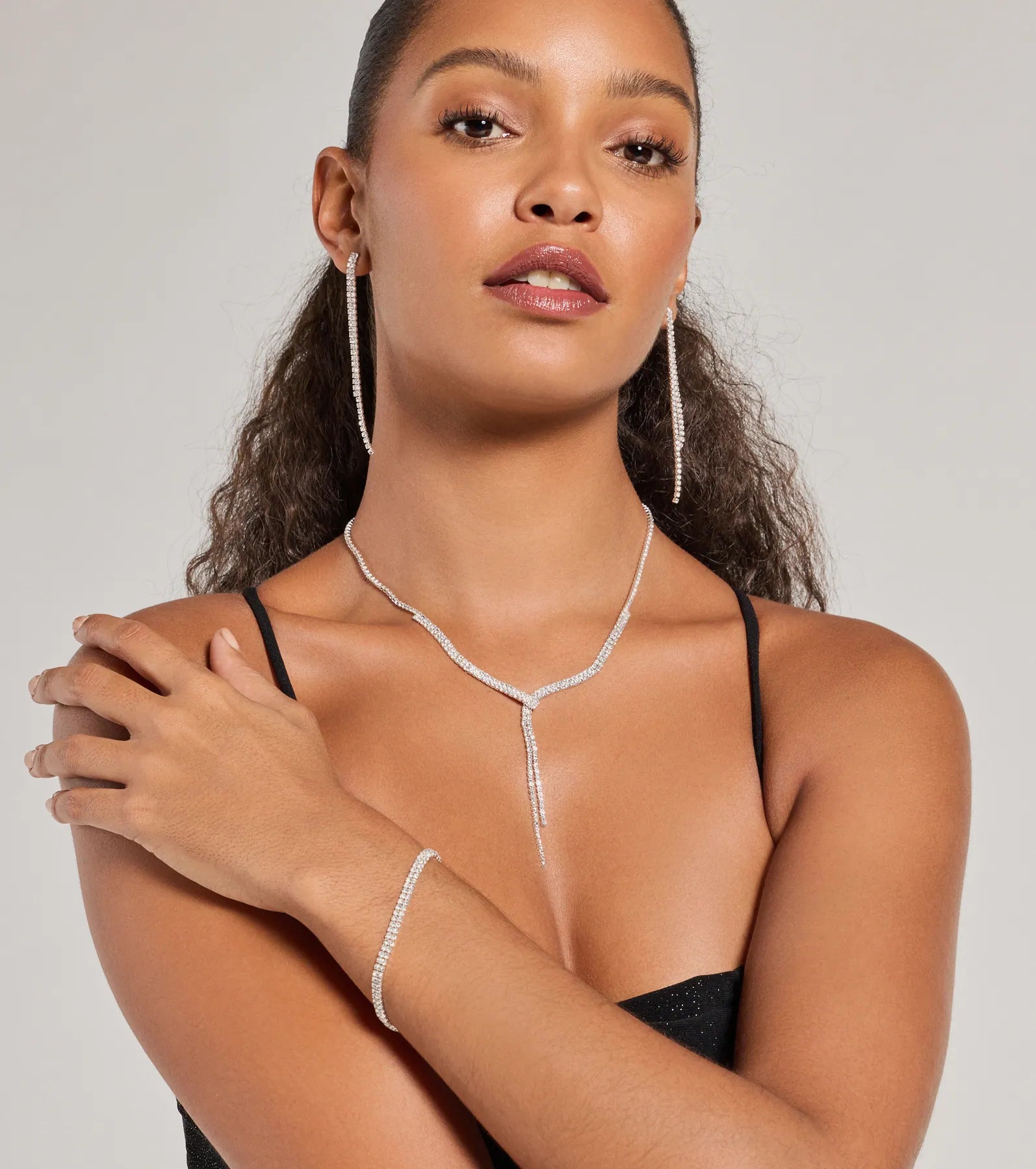 Ultimate Glamour Rhinestone Jewelry Set - Necklace, Earrings & Bracelet