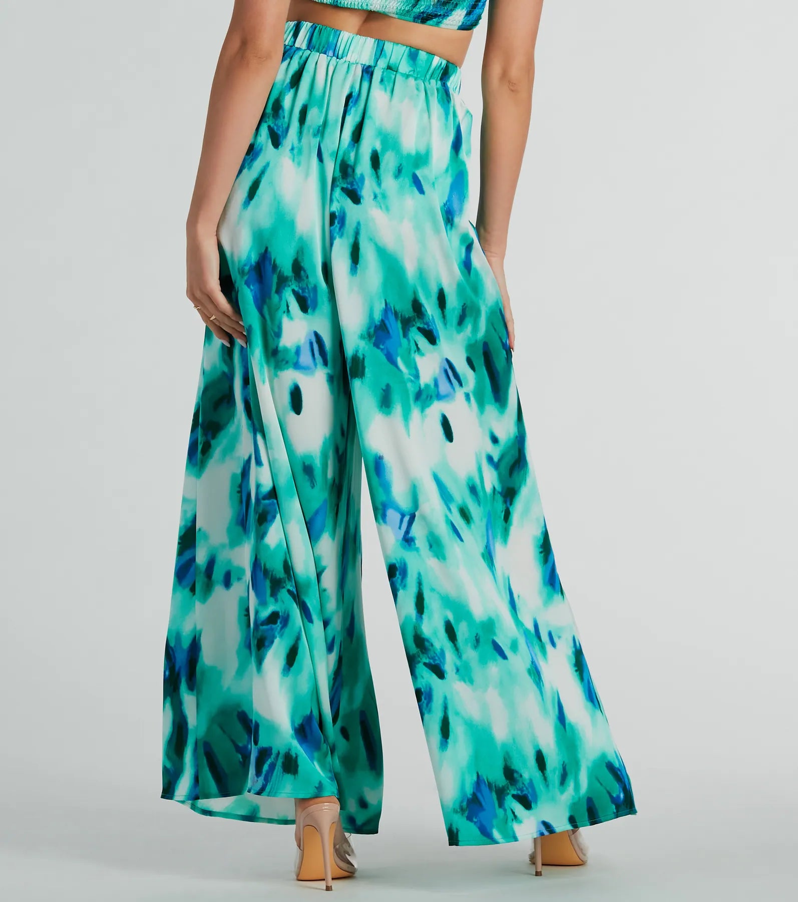 Premium Forever Muse Abstract Satin Wide-Leg Pants