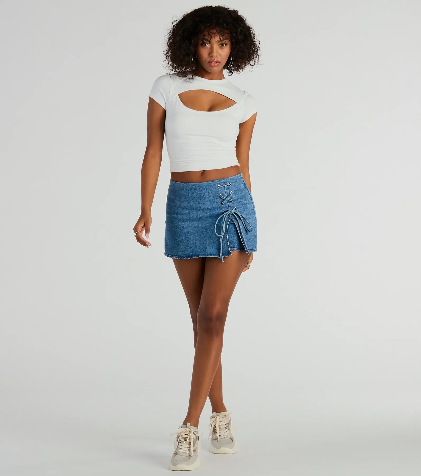 Ultimate Summer Staple: Mid-Rise Lace-Up Denim Skort