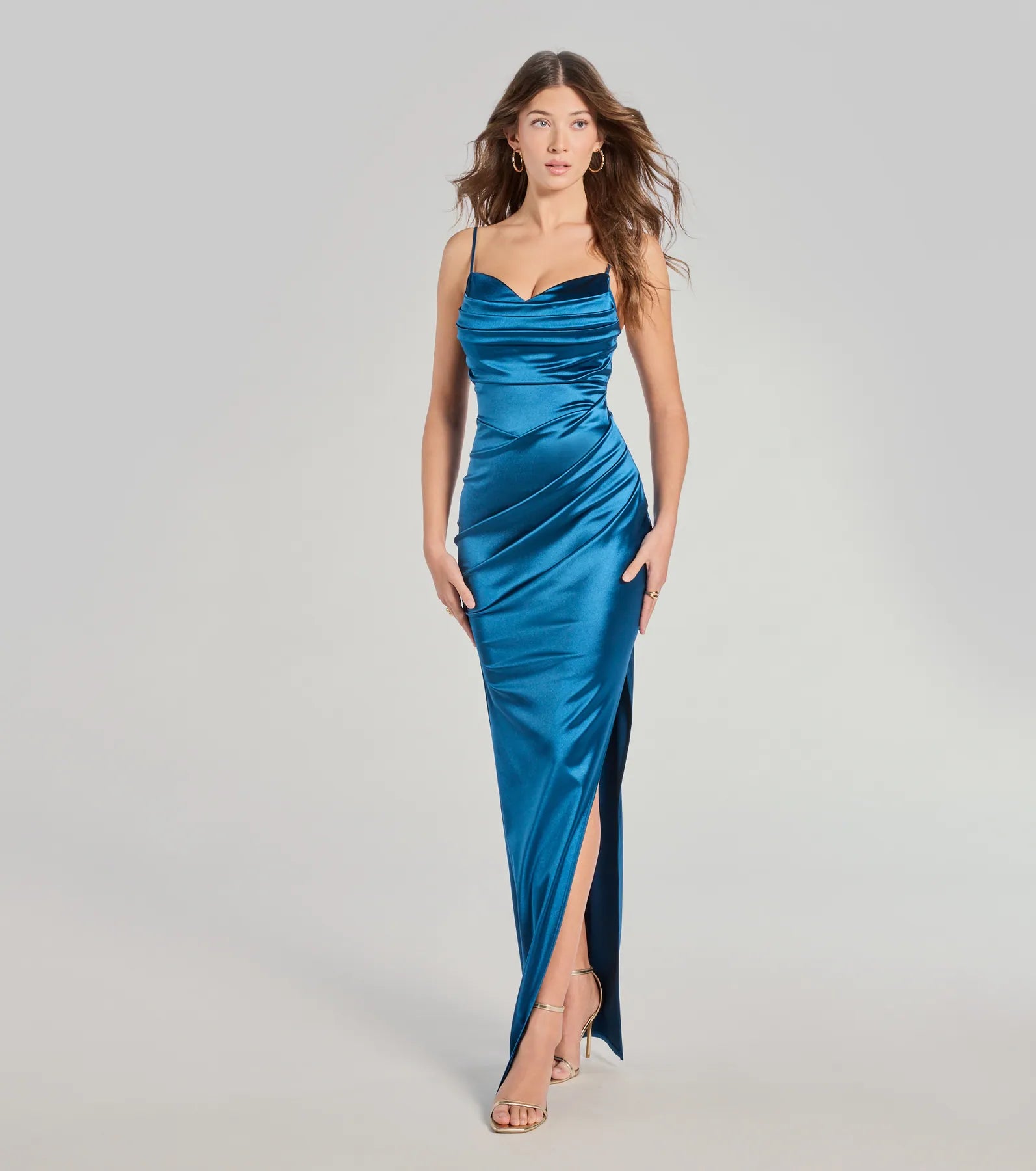 Jane Premium Cowl Neck Satin Formal Gown