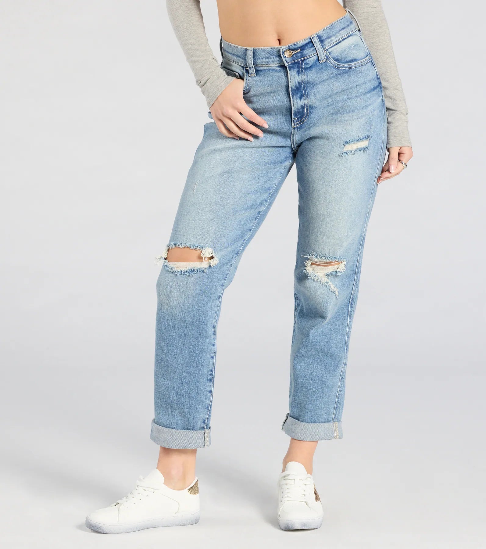 Ultimate High Rise Boyfriend Denim Jeans - Vintage Distressed Style