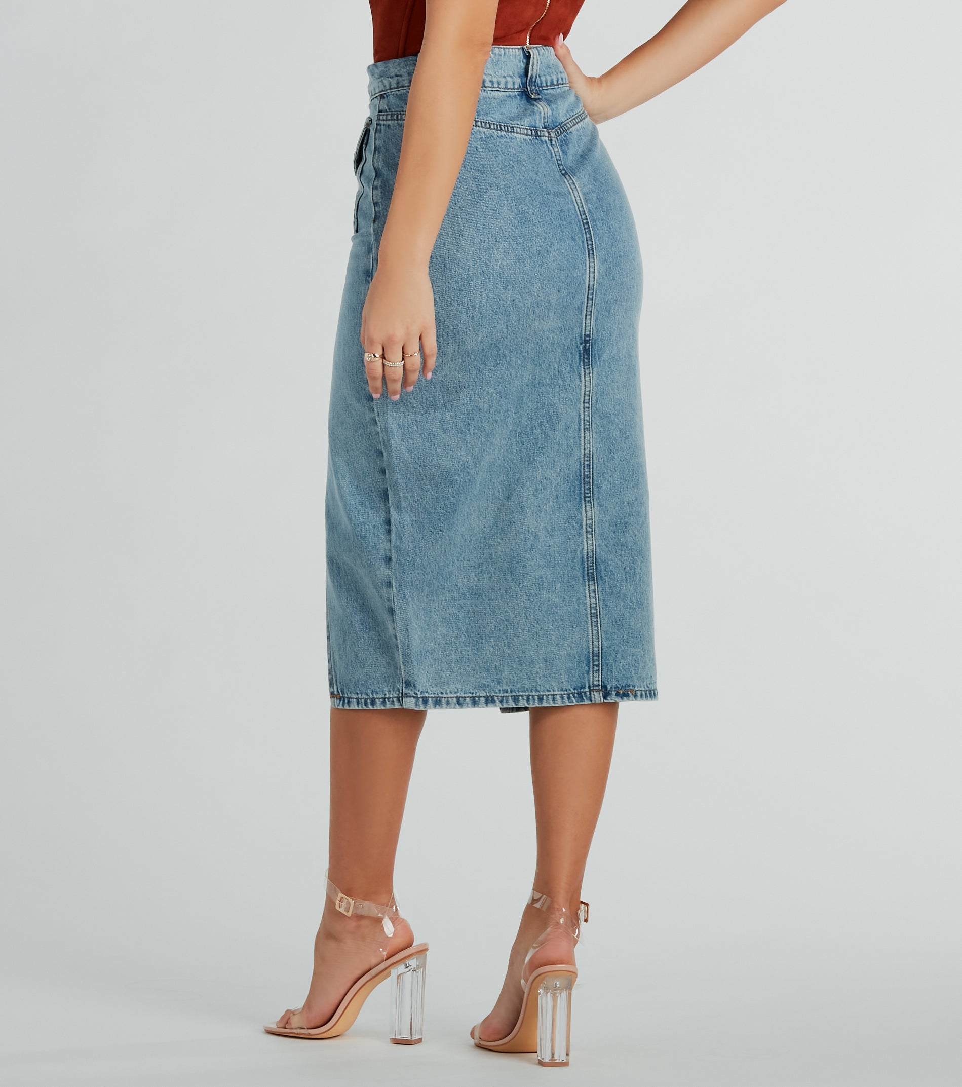 Ultimate Iconic High-Rise Slit Denim Skirt