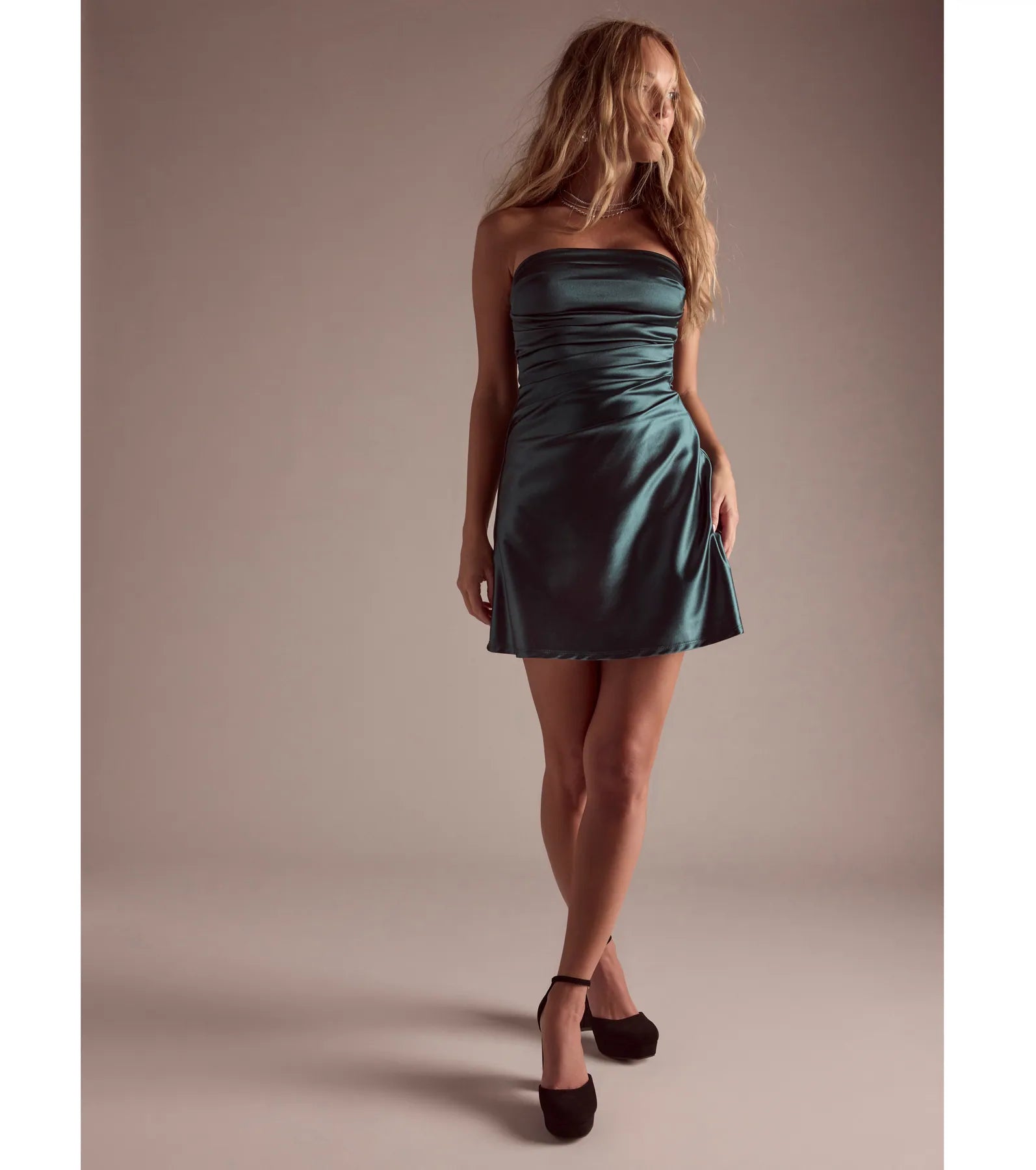 Ultimate Glow Strapless Satin Mini Dress - A-Line Elegance