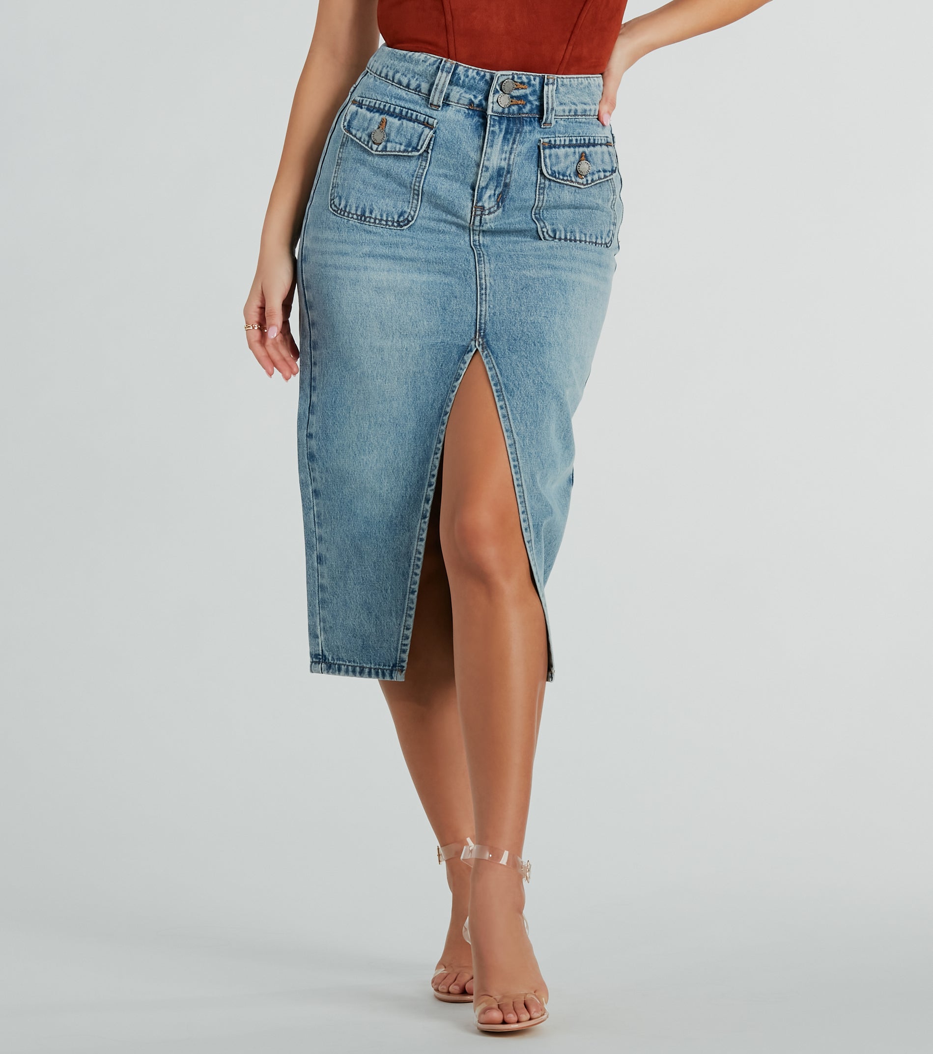 Ultimate Iconic High-Rise Slit Denim Skirt